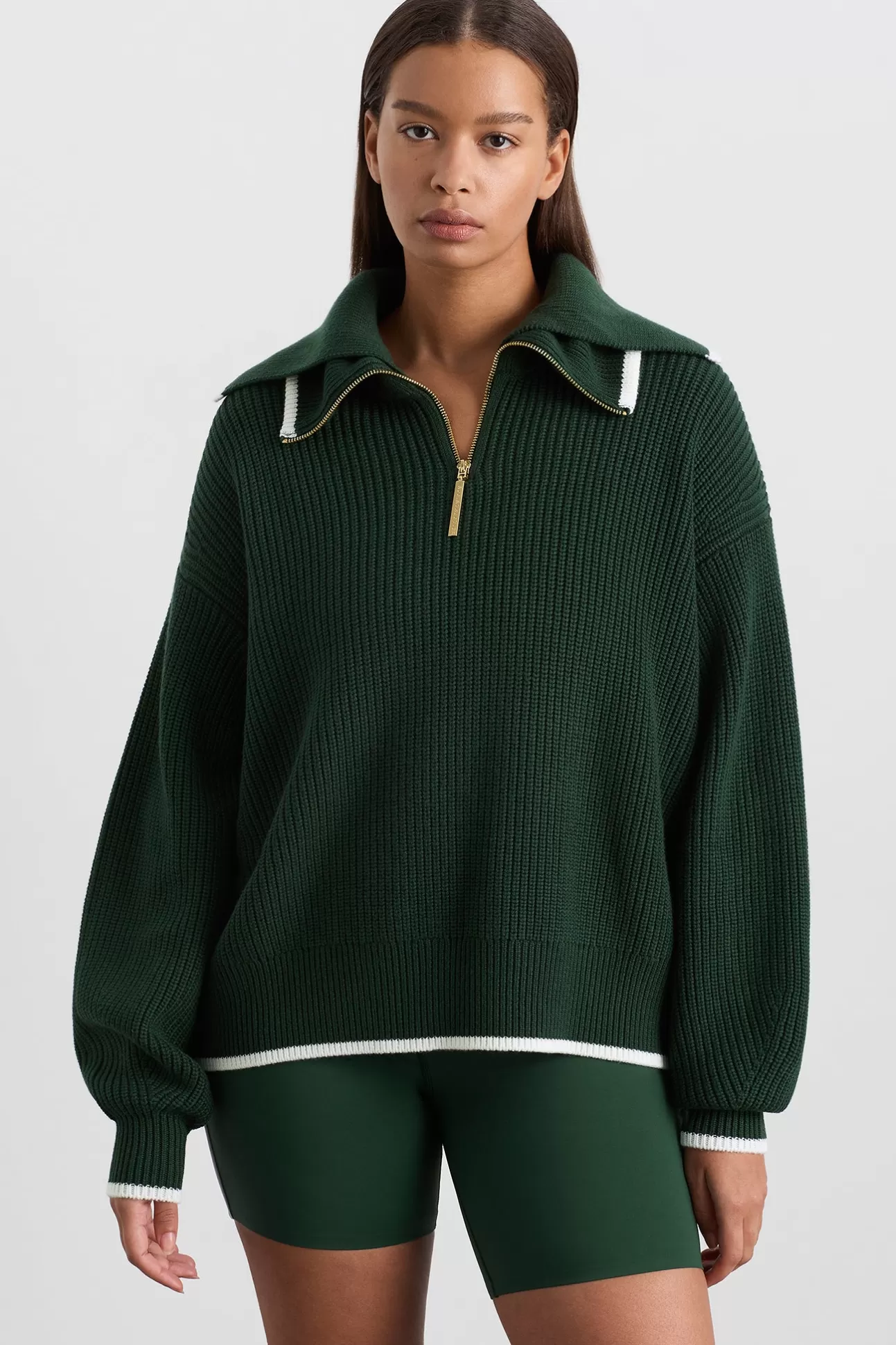 Aje ATHLETICA 1/4 Zip Ribbed Knit Jumper 431 Pine Green Best