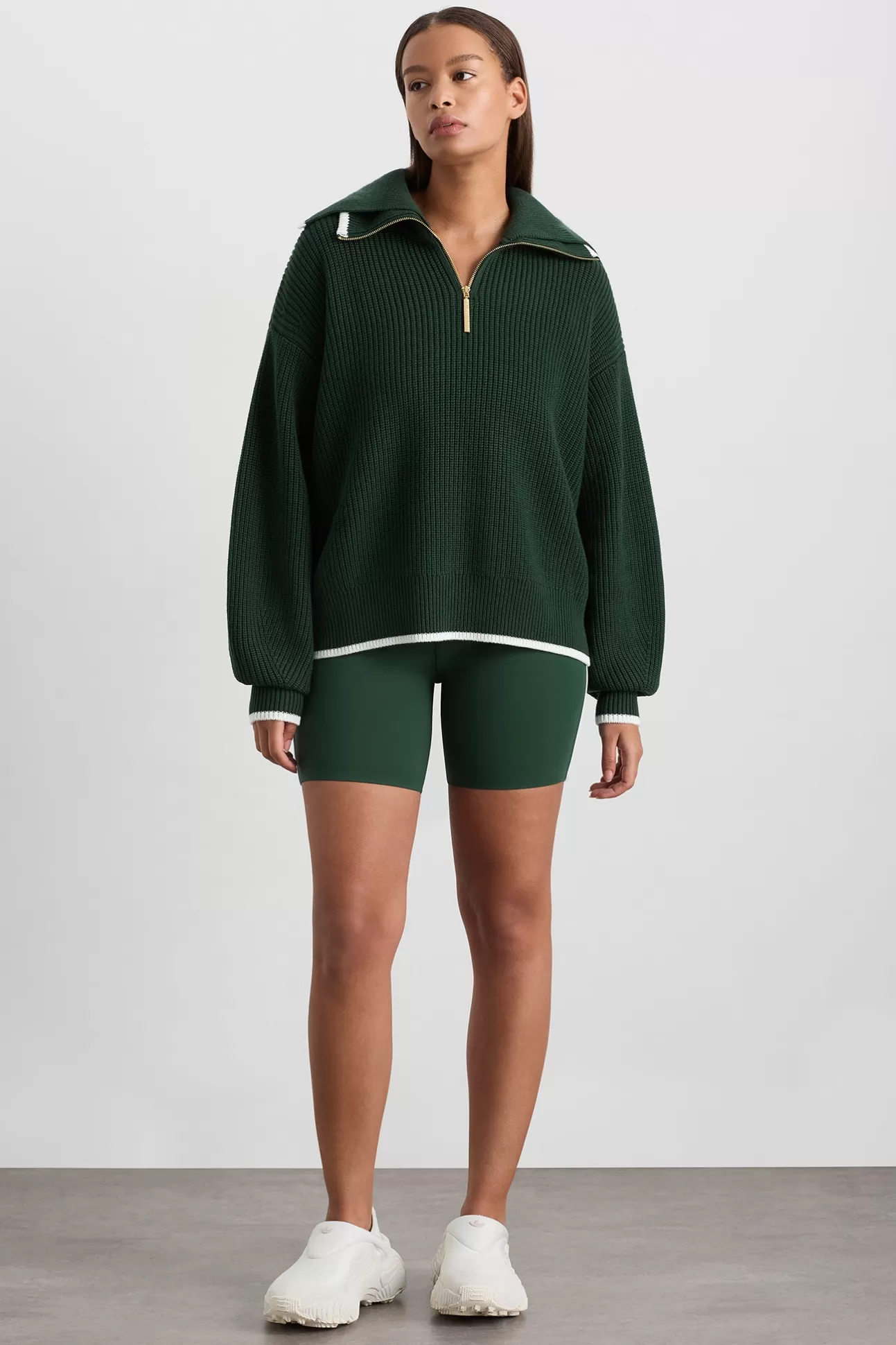 Aje ATHLETICA 1/4 Zip Ribbed Knit Jumper 431 Pine Green Best