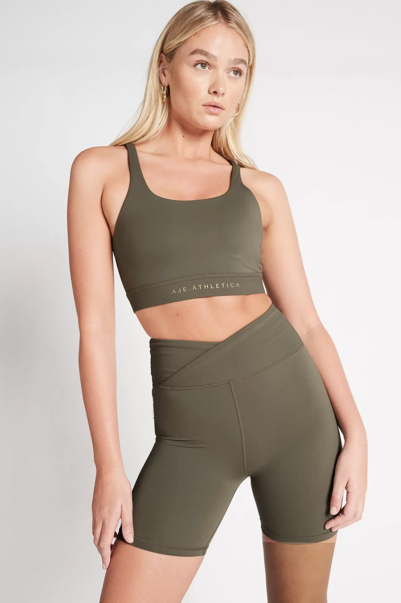 Aje ATHLETICA Adjustable Strap Ribbed Cross Back Sports Bra 322 Forest Green Fashion