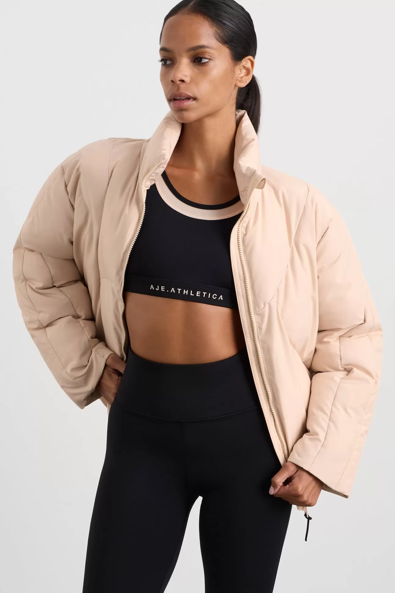 Aje ATHLETICA Asymmetric Panel Puffer 756 Light Blush Clearance