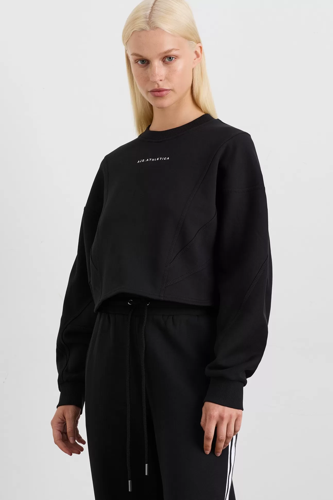 Aje ATHLETICA Batwing Crop Crew Jumper 413 Black Flash Sale