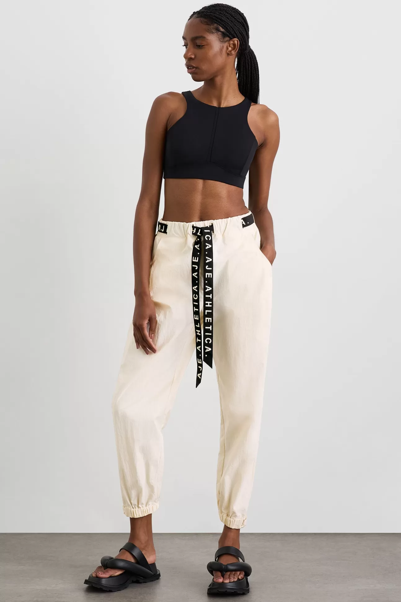 Aje ATHLETICA Belted Windbreak Pant 502 Limestone Beige Black Online