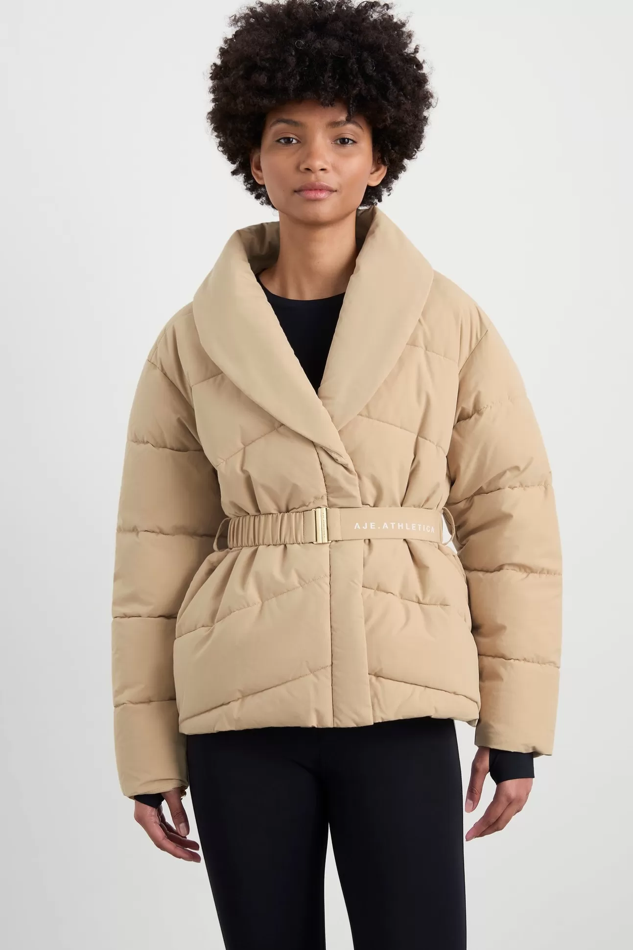 Aje ATHLETICA Belted Wrap Puffer Jacket 768 Biscotti Beige Store