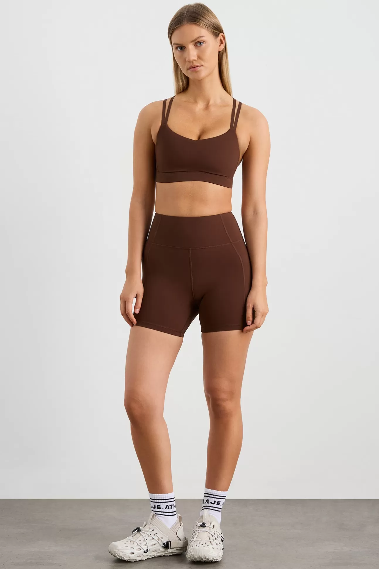 Aje ATHLETICA Bike Shorts 626 Dark Chocolate Brown Sale