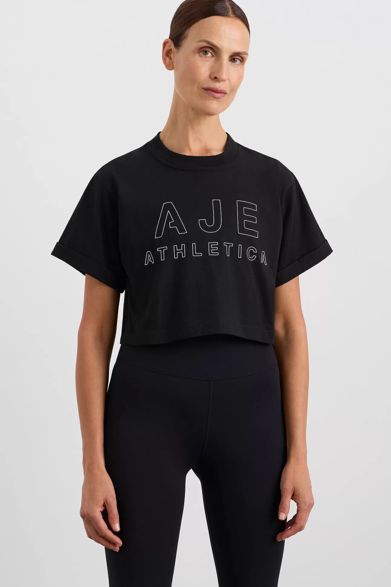 Aje ATHLETICA Block Logo Cropped Tee 105 Black/White Clearance