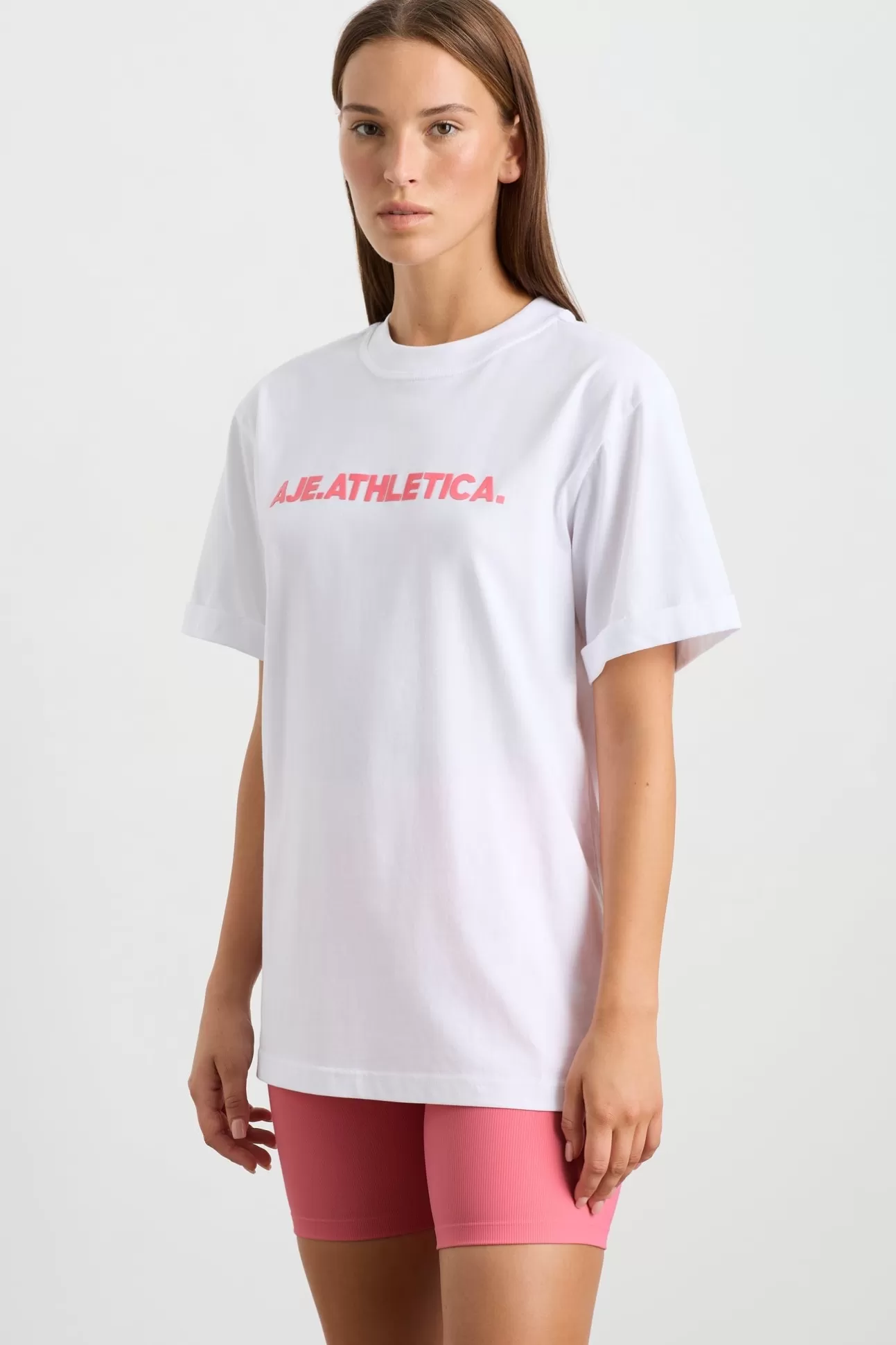 Aje ATHLETICA Bold Logo Tee 105 White / Deep Blush Best