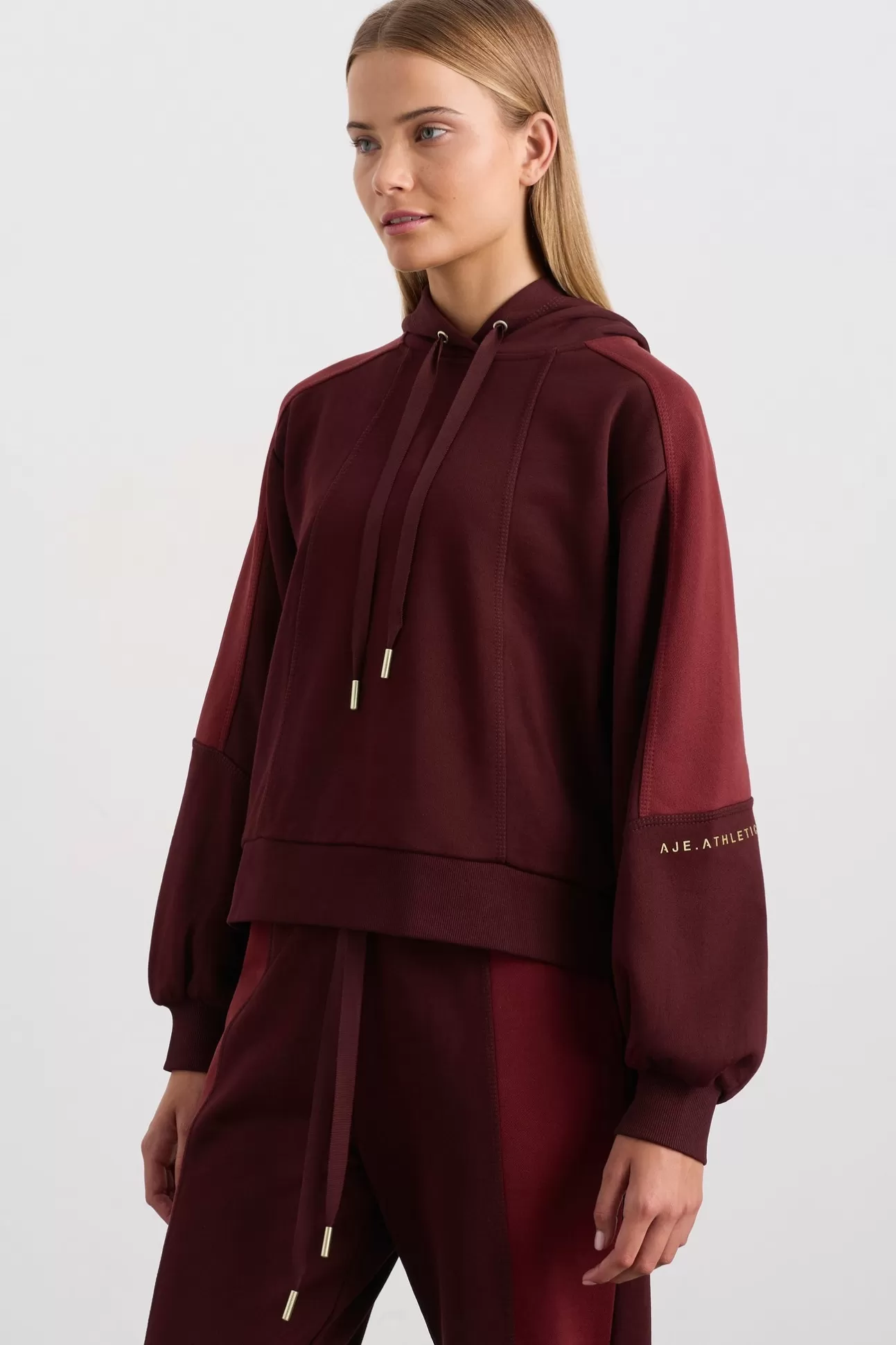 Aje ATHLETICA Boxy Cropped Hoodie 405 Burgundy Red Currant Shop