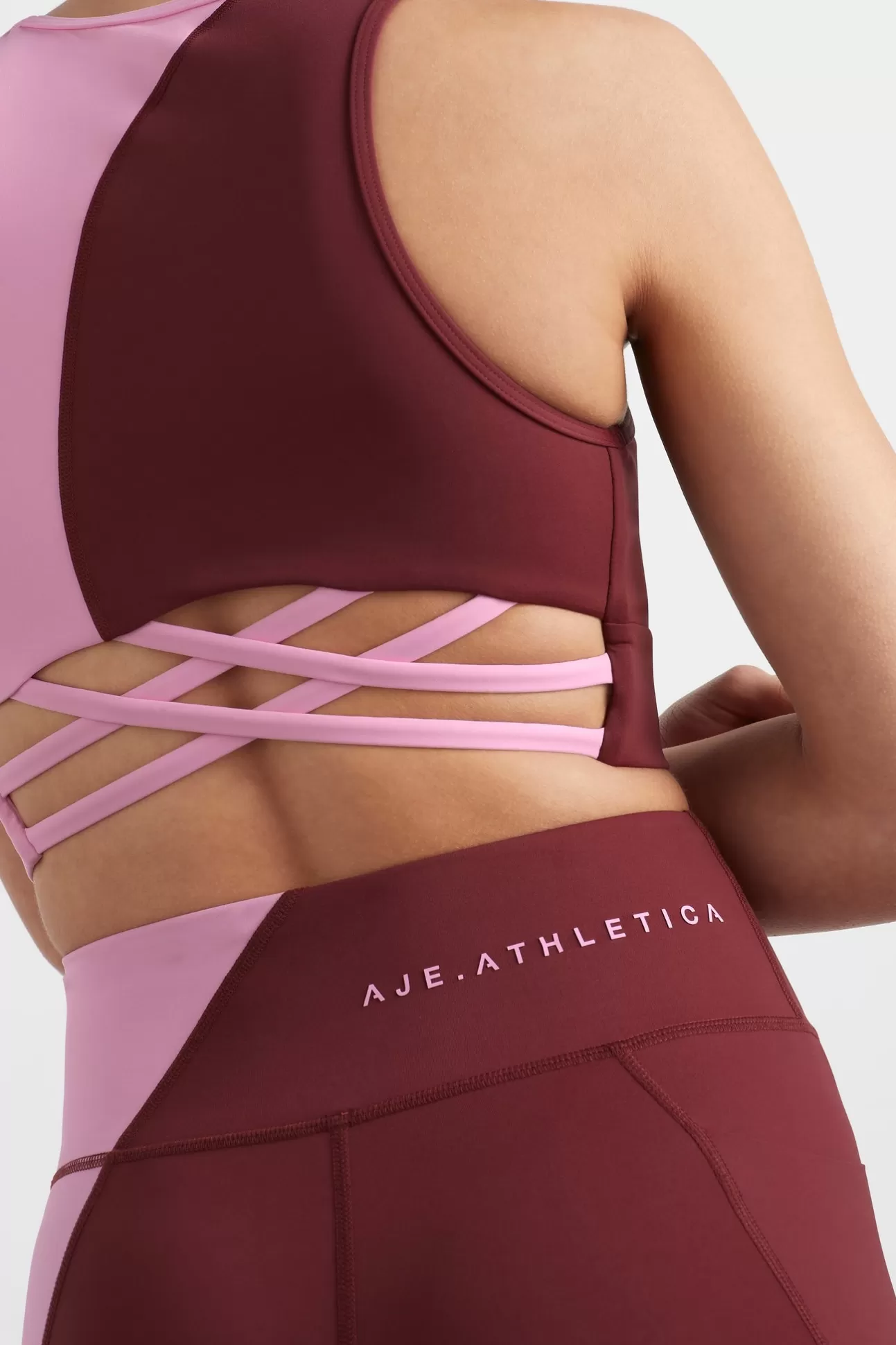 Aje ATHLETICA Colour Block Crop Top 336 Burnt Burgundy/Bonbon Pink Store