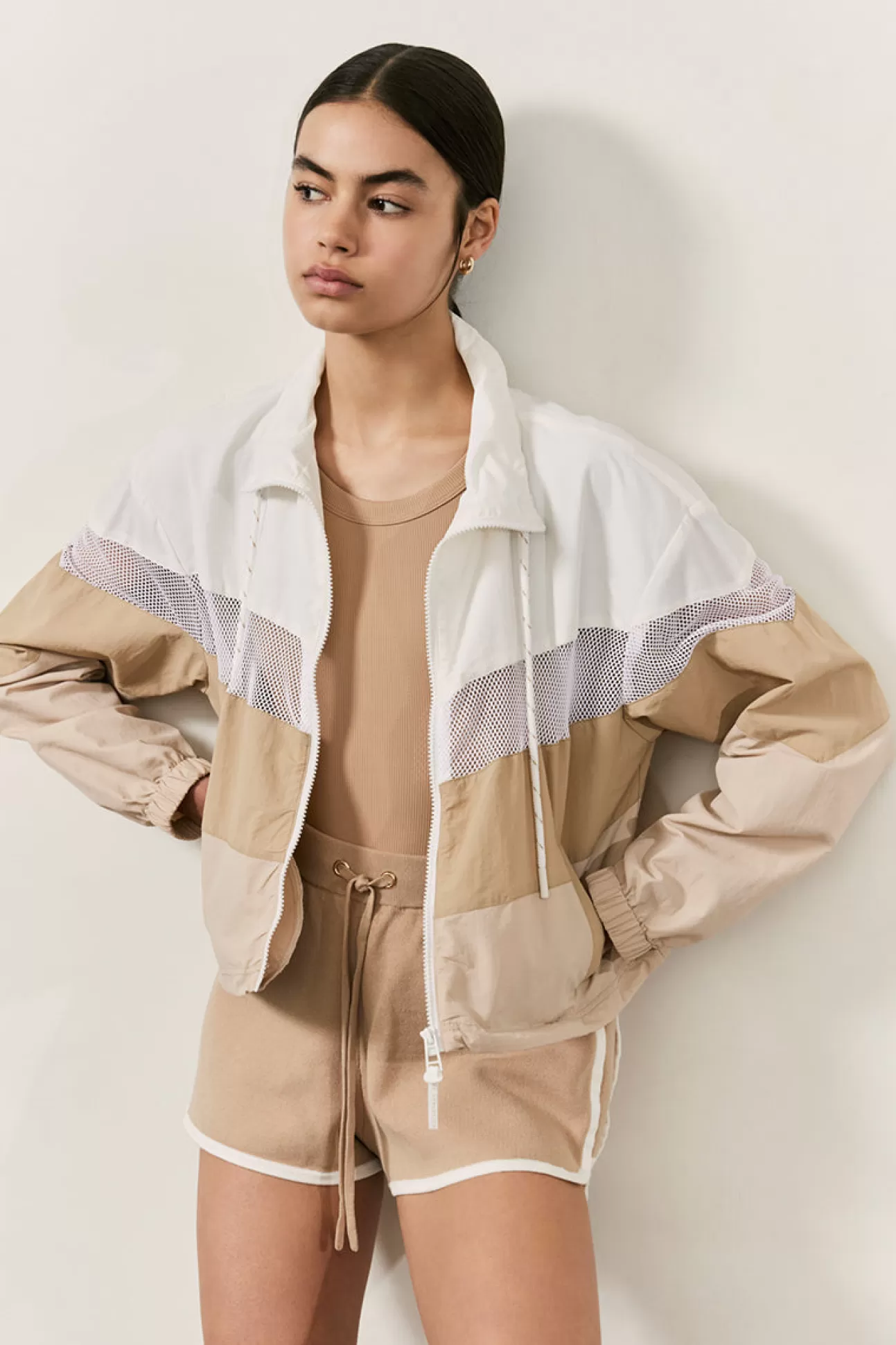 Aje ATHLETICA Colour Block Cropped Jacket 787 White/Natural Tan Shop