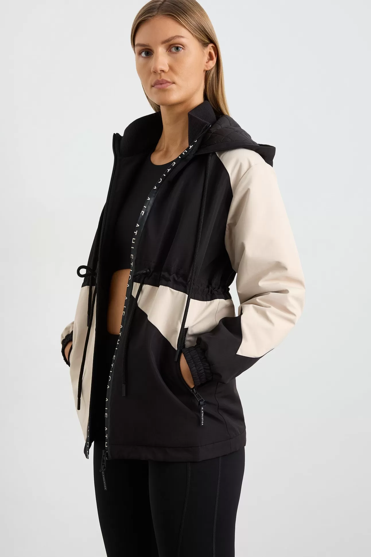 Aje ATHLETICA Colour Block Long Jacket 731 Black / Moonstone Grey New