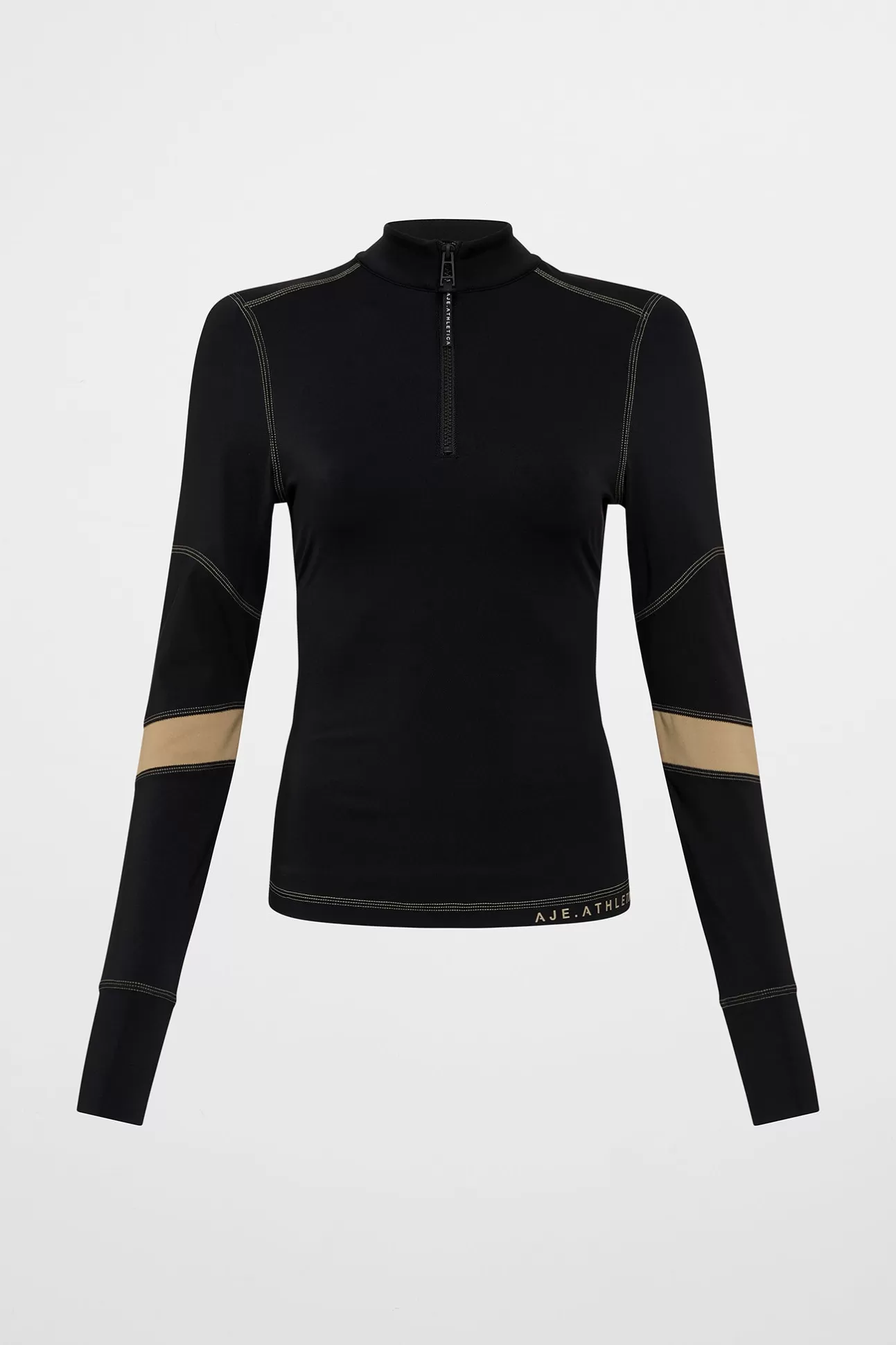 Aje ATHLETICA Colour Blocked Quarter Zip 758 Black Soft Khaki Clearance