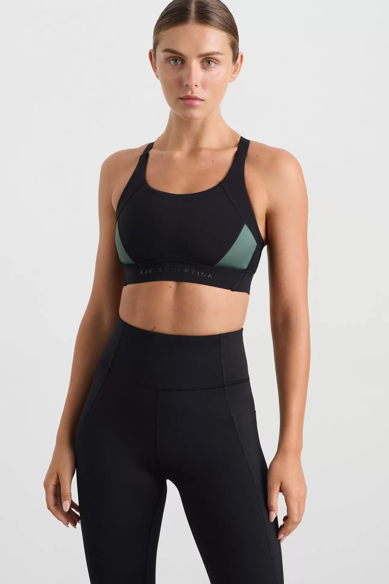 Aje ATHLETICA Contrast Adjustable Strap Sports Bra 321 Black Moss Green Best Sale