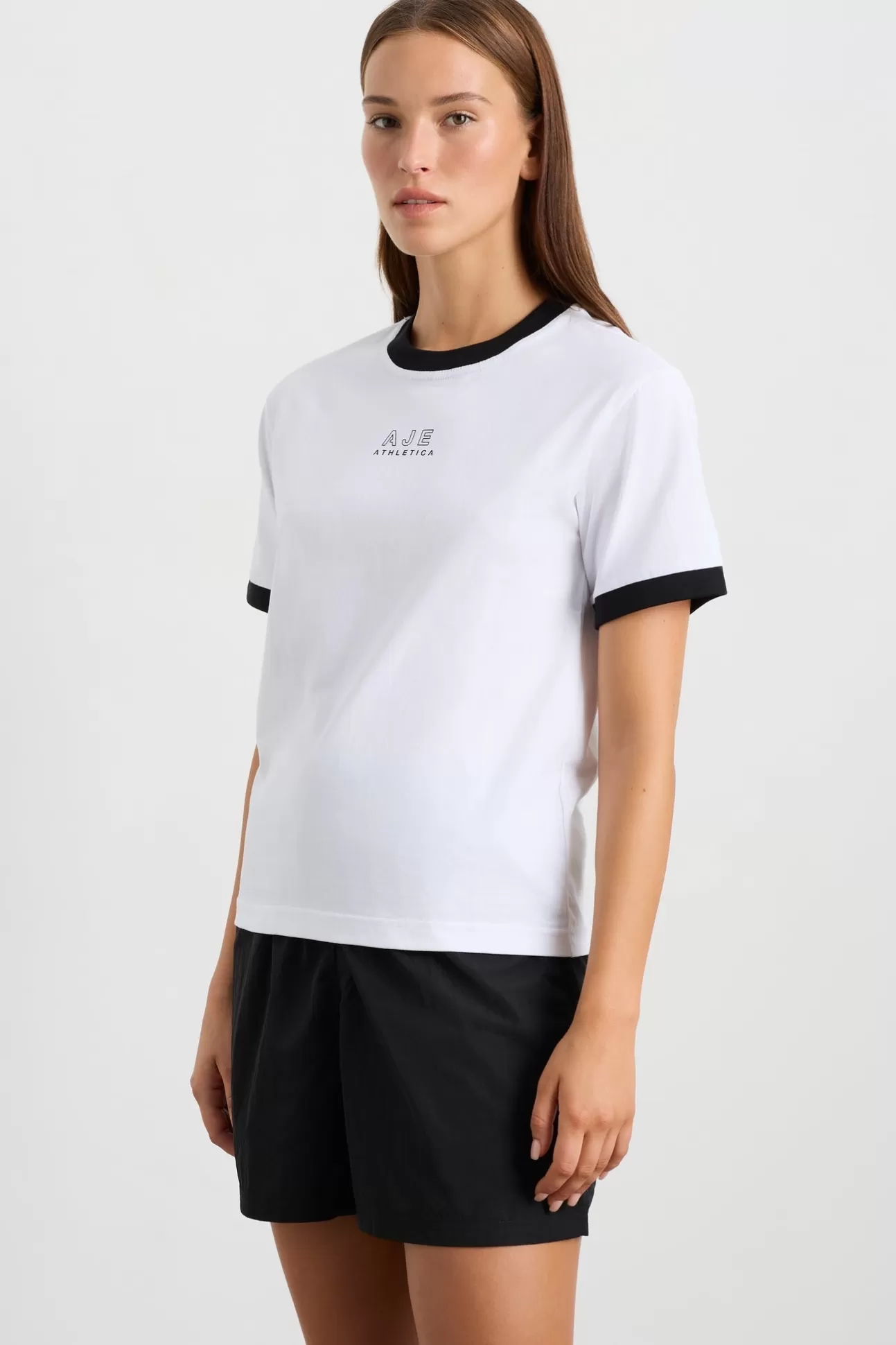 Aje ATHLETICA Contrast Bind Logo Tee 110 White/Black Clearance