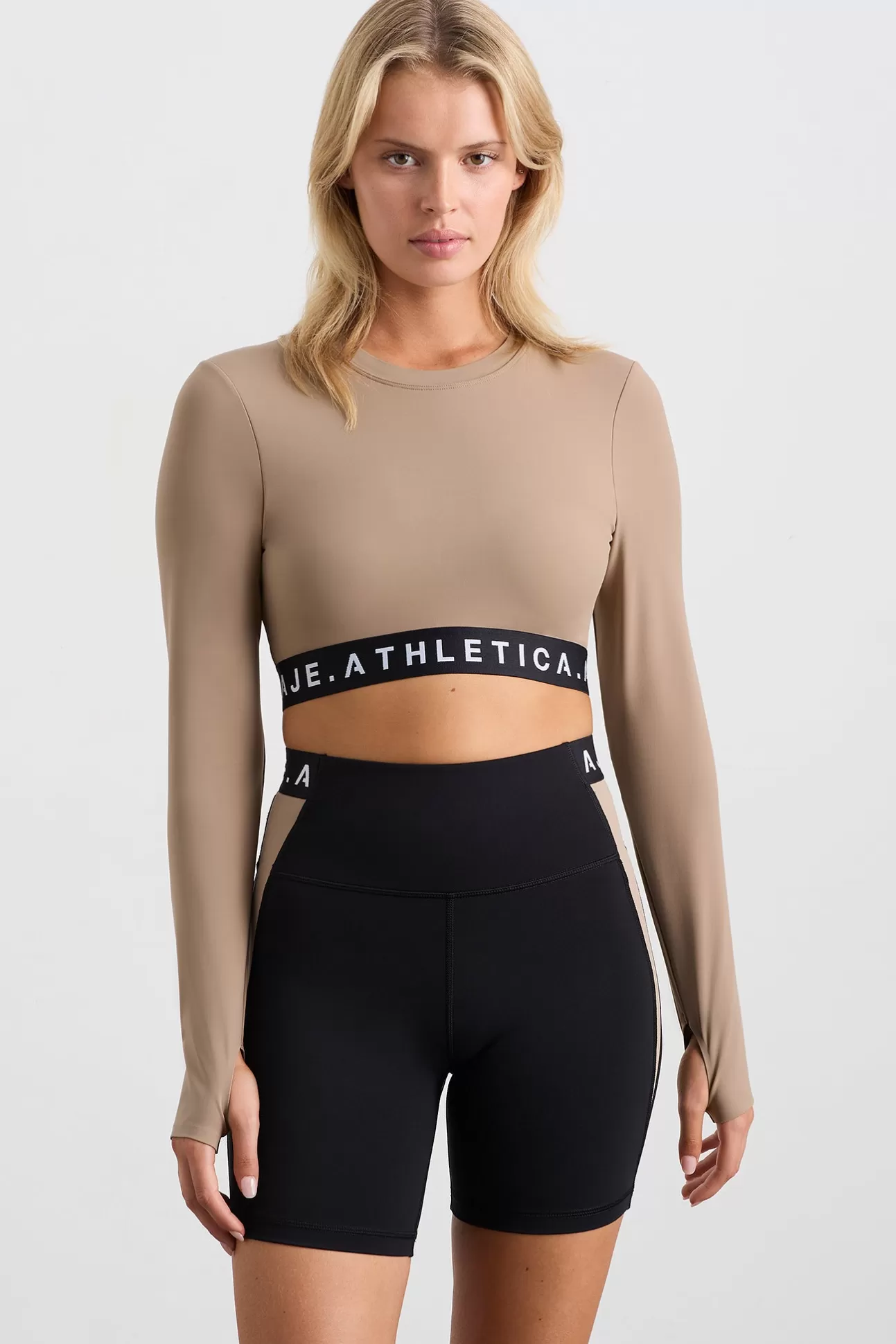 Aje ATHLETICA Contrast Layered Crop Top 380 Dune/Winter White Shop