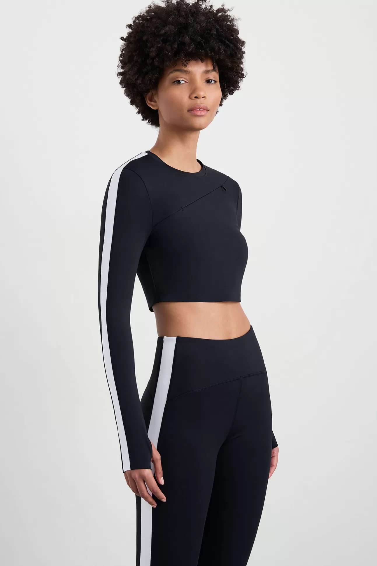 Aje ATHLETICA Contrast Long Sleeve Crop Top 389 Black/White Fashion