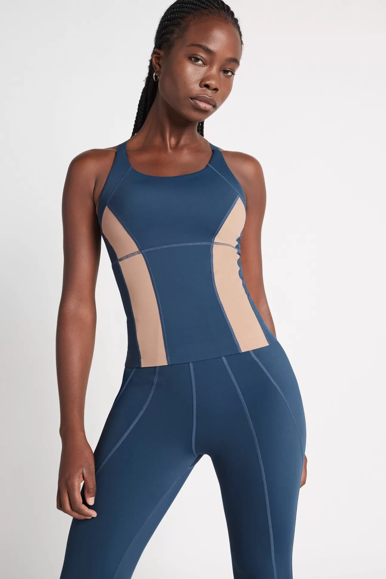 Aje ATHLETICA Contrast Longline Racerback Tank 124 Midnight Blue/Beige Online