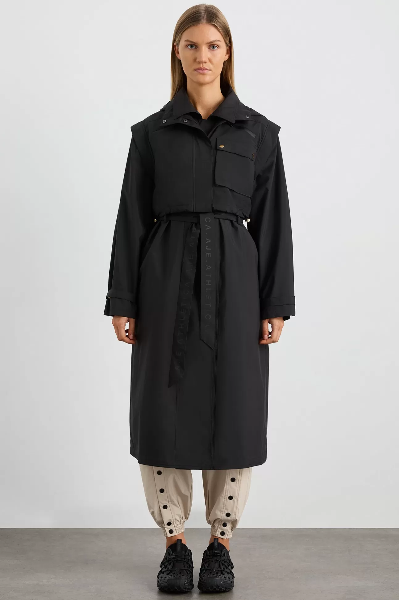 Aje ATHLETICA Convertible Belted Trench 703 Black Shop