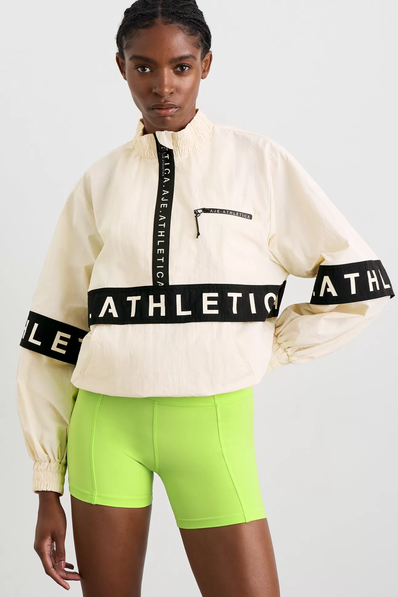 Aje ATHLETICA Convertible Jacket 742 Limestone Beige Black Flash Sale