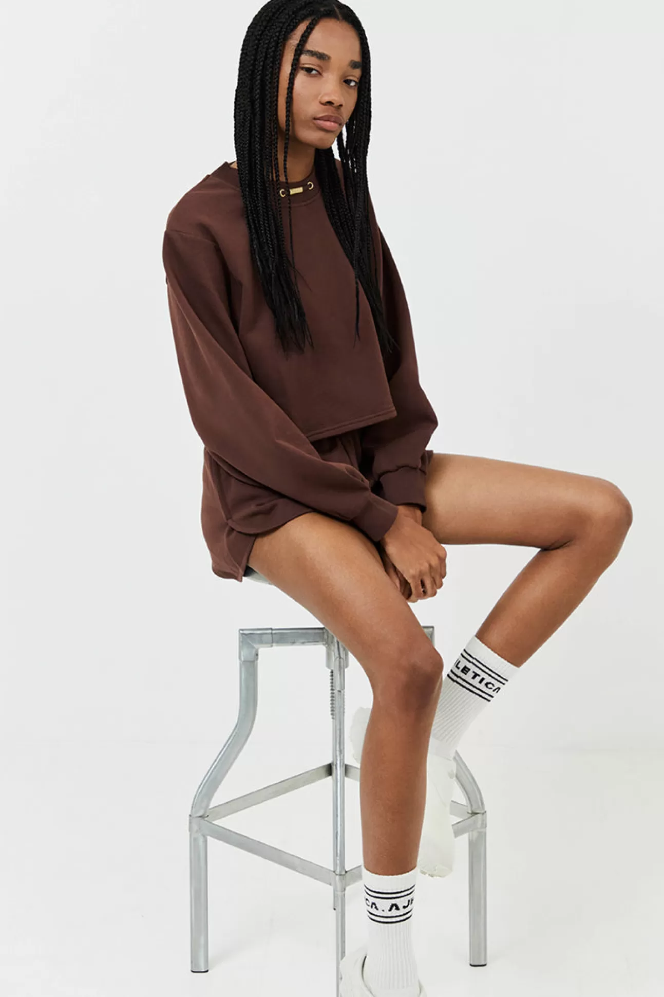 Aje ATHLETICA Cotton Terry Crew Jumper 413 Dark Chocolate Brown Sale