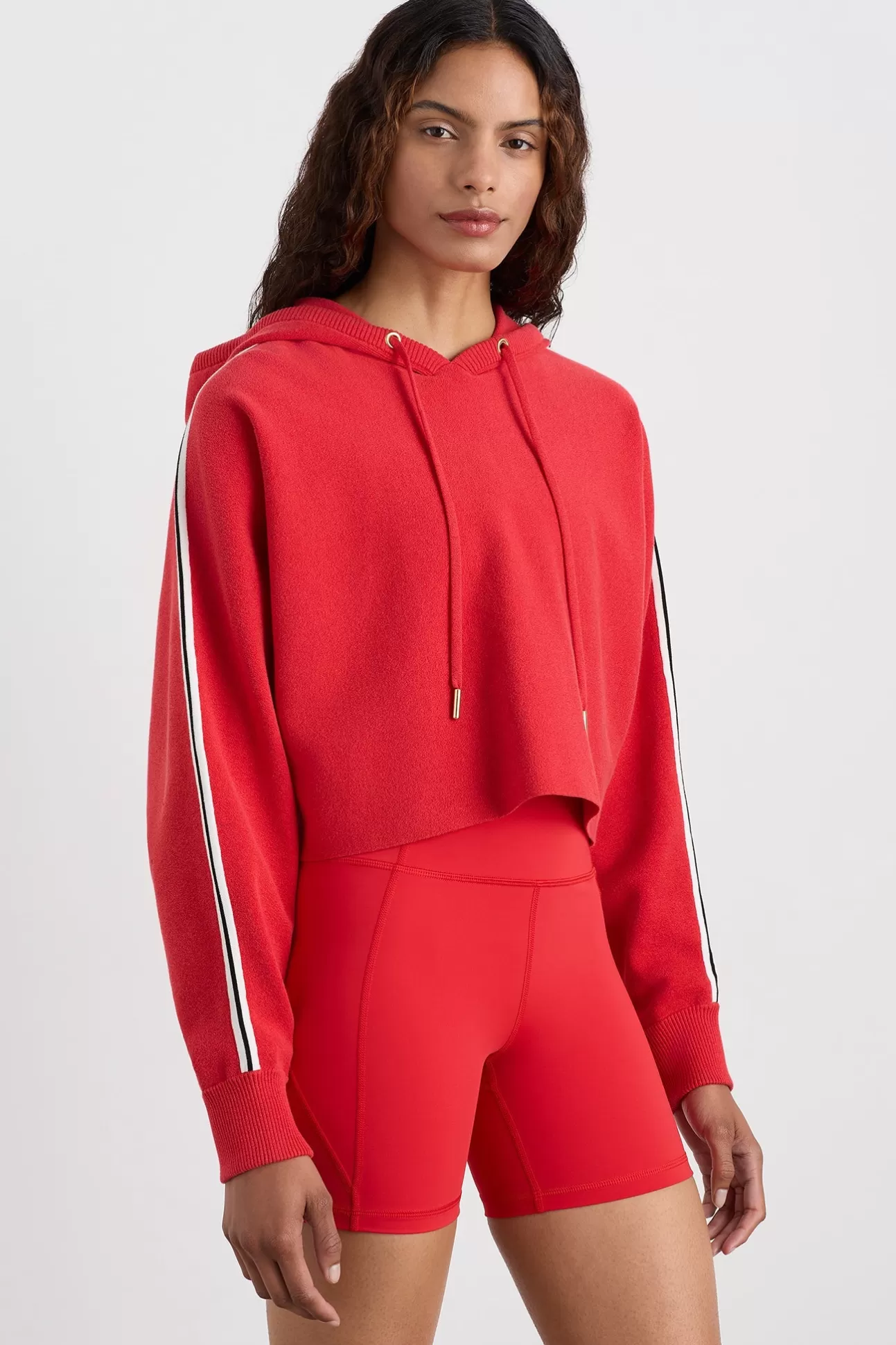 Aje ATHLETICA Crop Knit Hoodie 405 Passionate Red Cheap