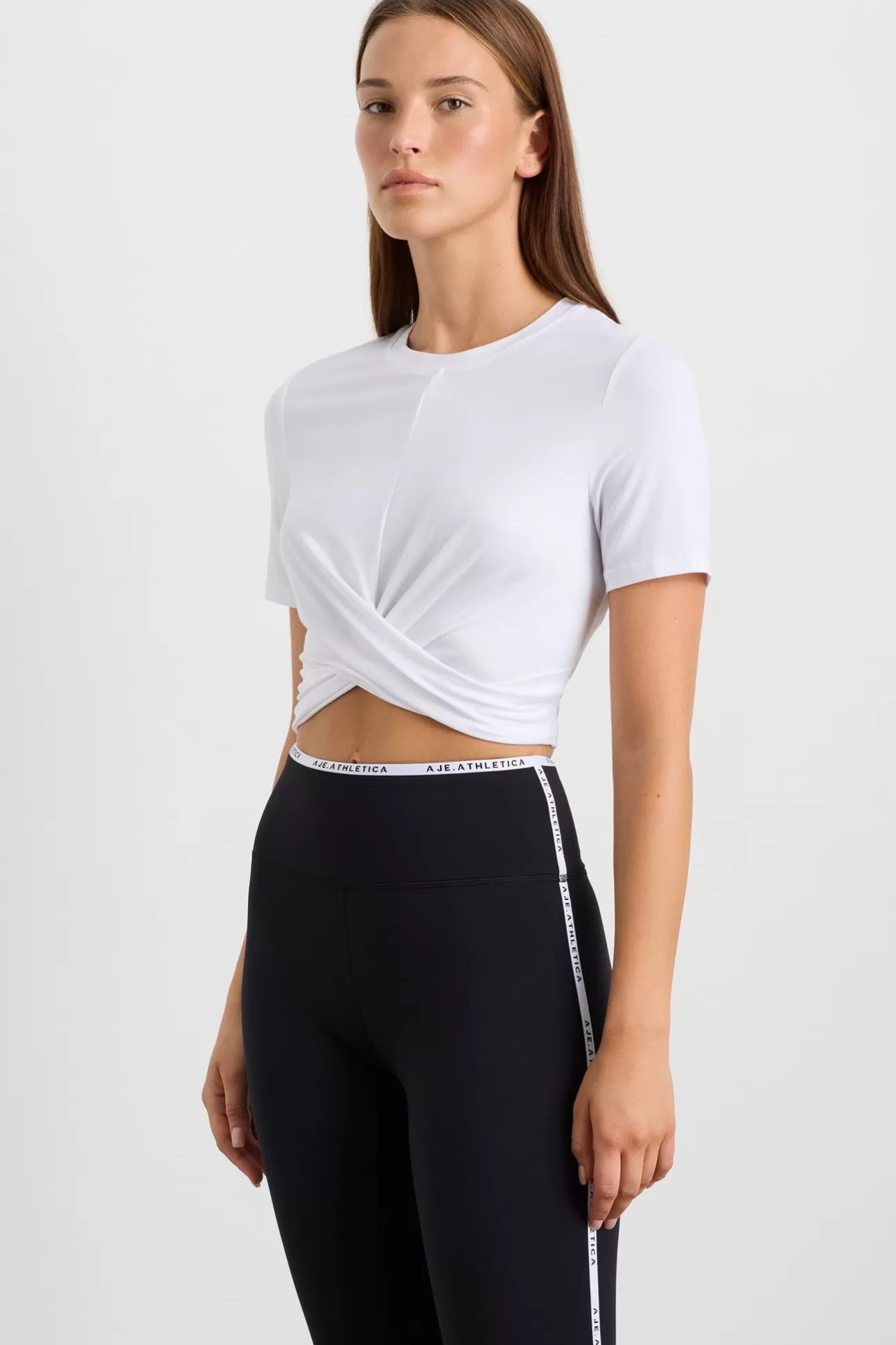 Aje ATHLETICA Crop Twist Front Tee 130 White Fashion