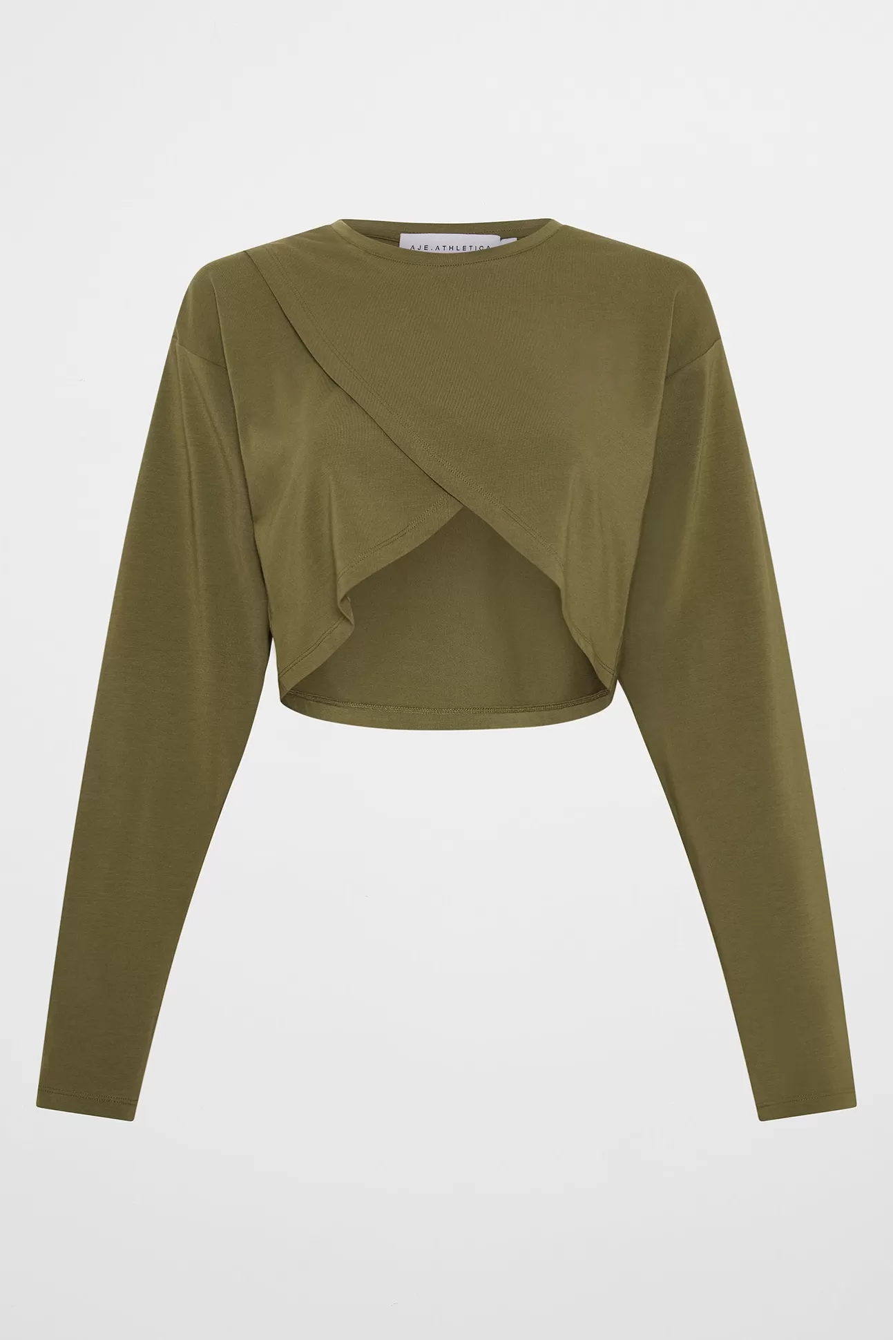 Aje ATHLETICA Cropped Crossover Long Sleeve Top 440 Deep Khaki Store