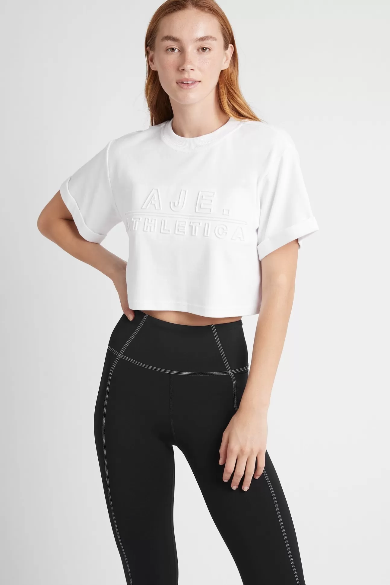 Aje ATHLETICA Cropped Embossed Classic Logo T-Shirt 105 White Best Sale