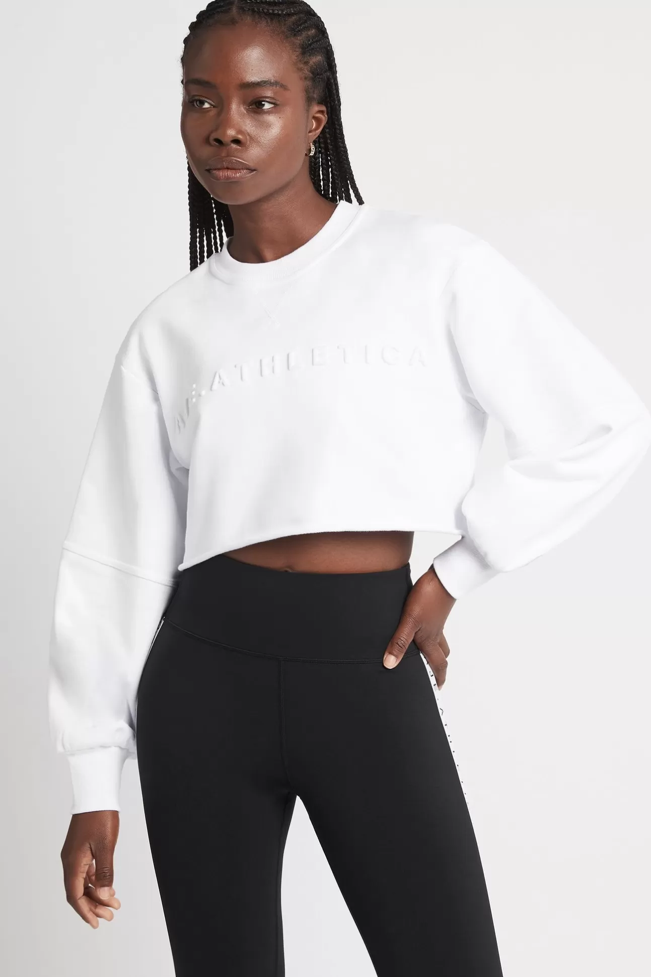 Aje ATHLETICA Cropped Embossed Logo Crew Jumper 413 White Best