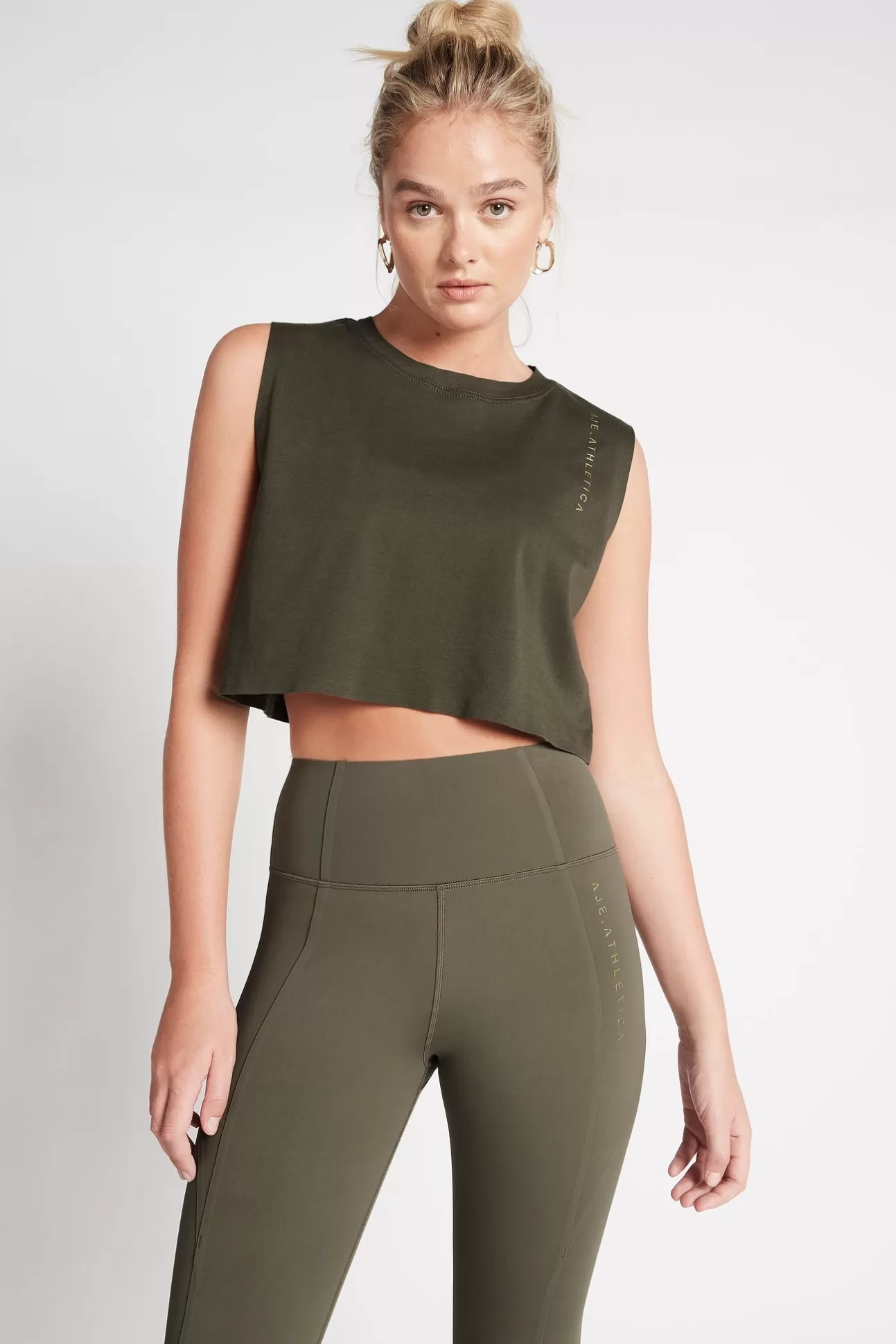 Aje ATHLETICA Cropped Embossed Signature Logo Tank 112 Forest Green Hot