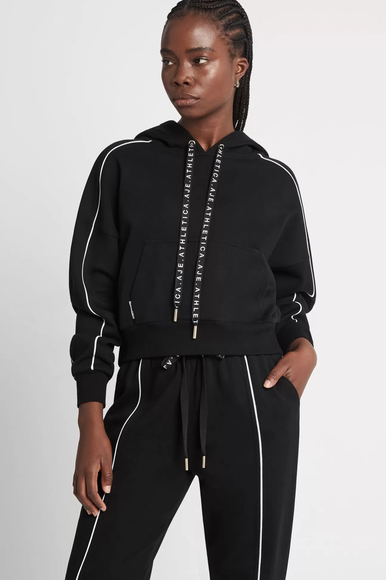 Aje ATHLETICA Cropped Essential Contrast Piping Hoodie 405 Black/White Flash Sale