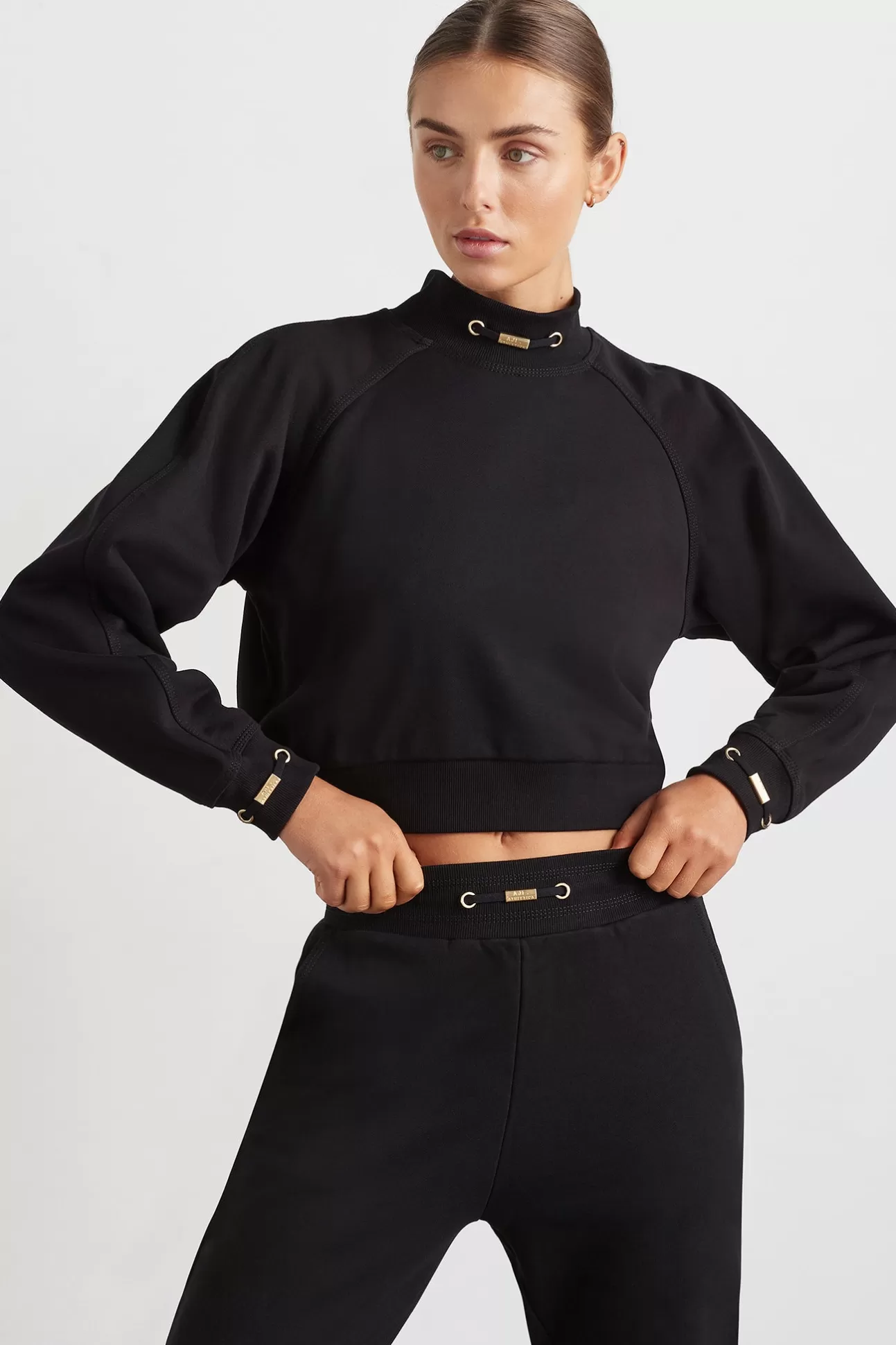 Aje ATHLETICA Cropped Fleece Funnel Neck Jumper 408 Black Best