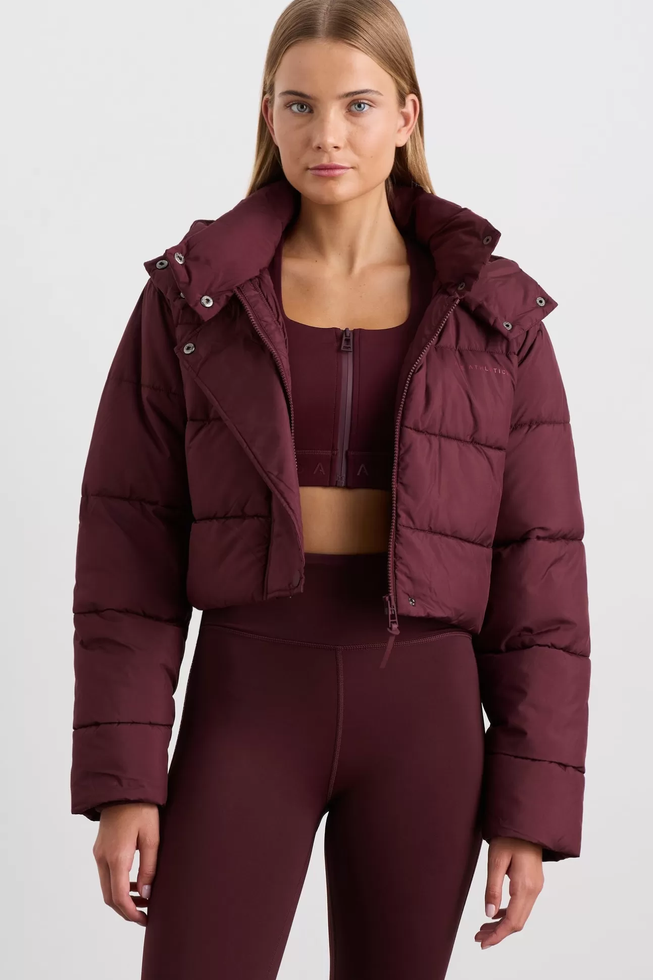 Aje ATHLETICA Cropped Hooded Puffer Jacket 764 Burgundy Online