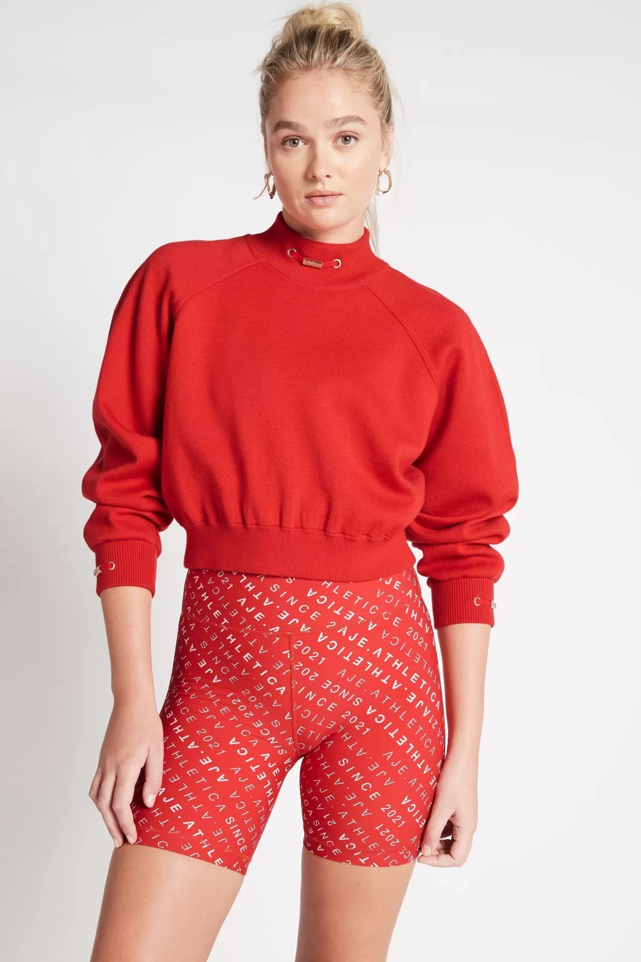 Aje ATHLETICA Cropped Knit Funnel Neck Jumper 408 Garnet Red Outlet