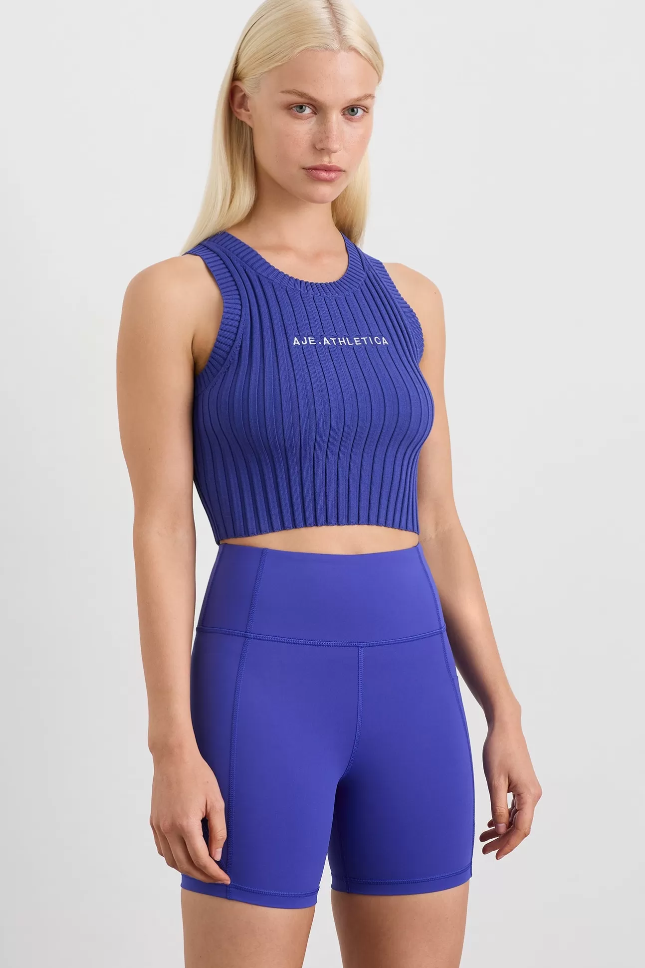 Aje ATHLETICA Cropped Knitted Logo Tank 135 Electric Blue Store