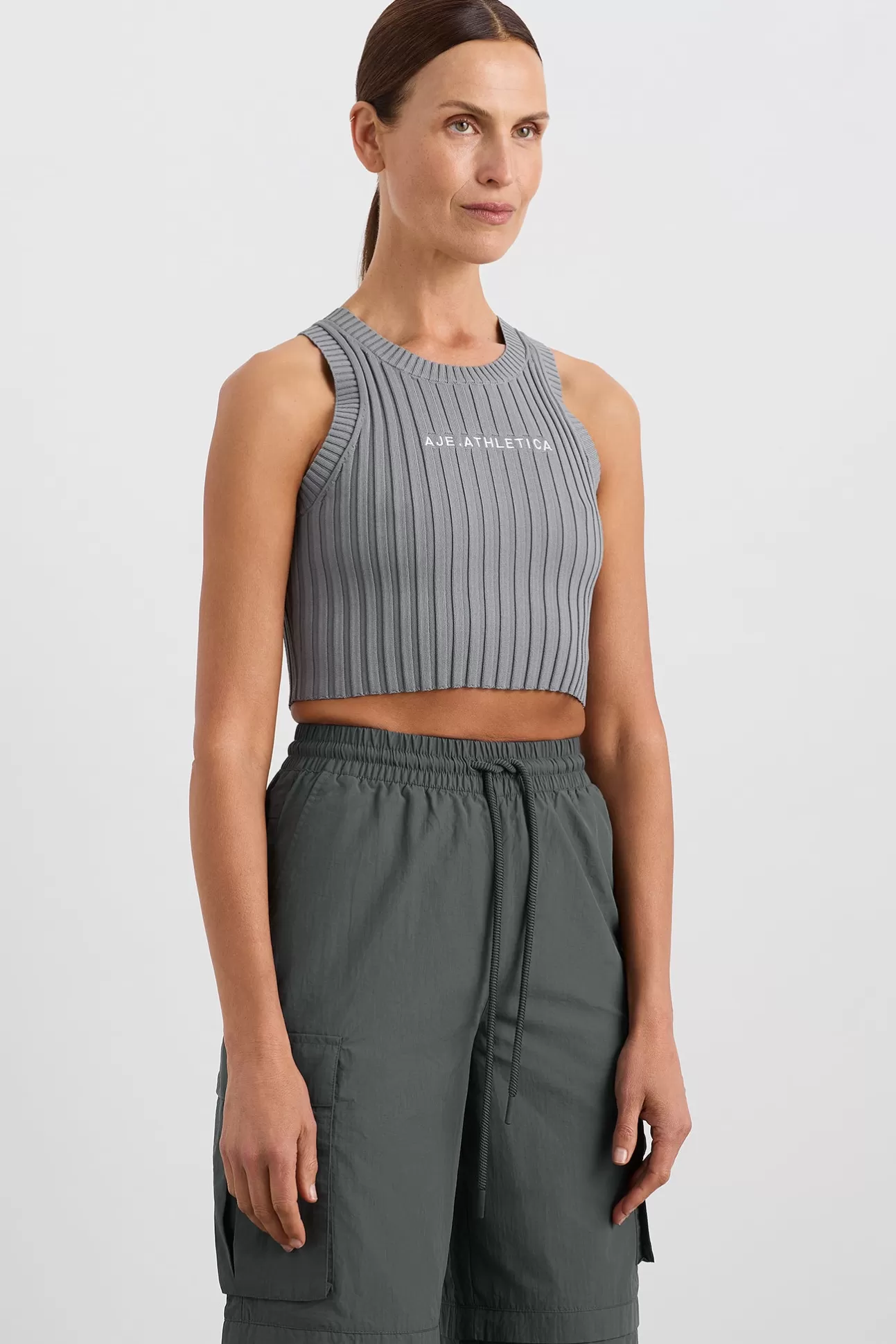 Aje ATHLETICA Cropped Knitted Logo Tank 135 Slate Surge Flash Sale