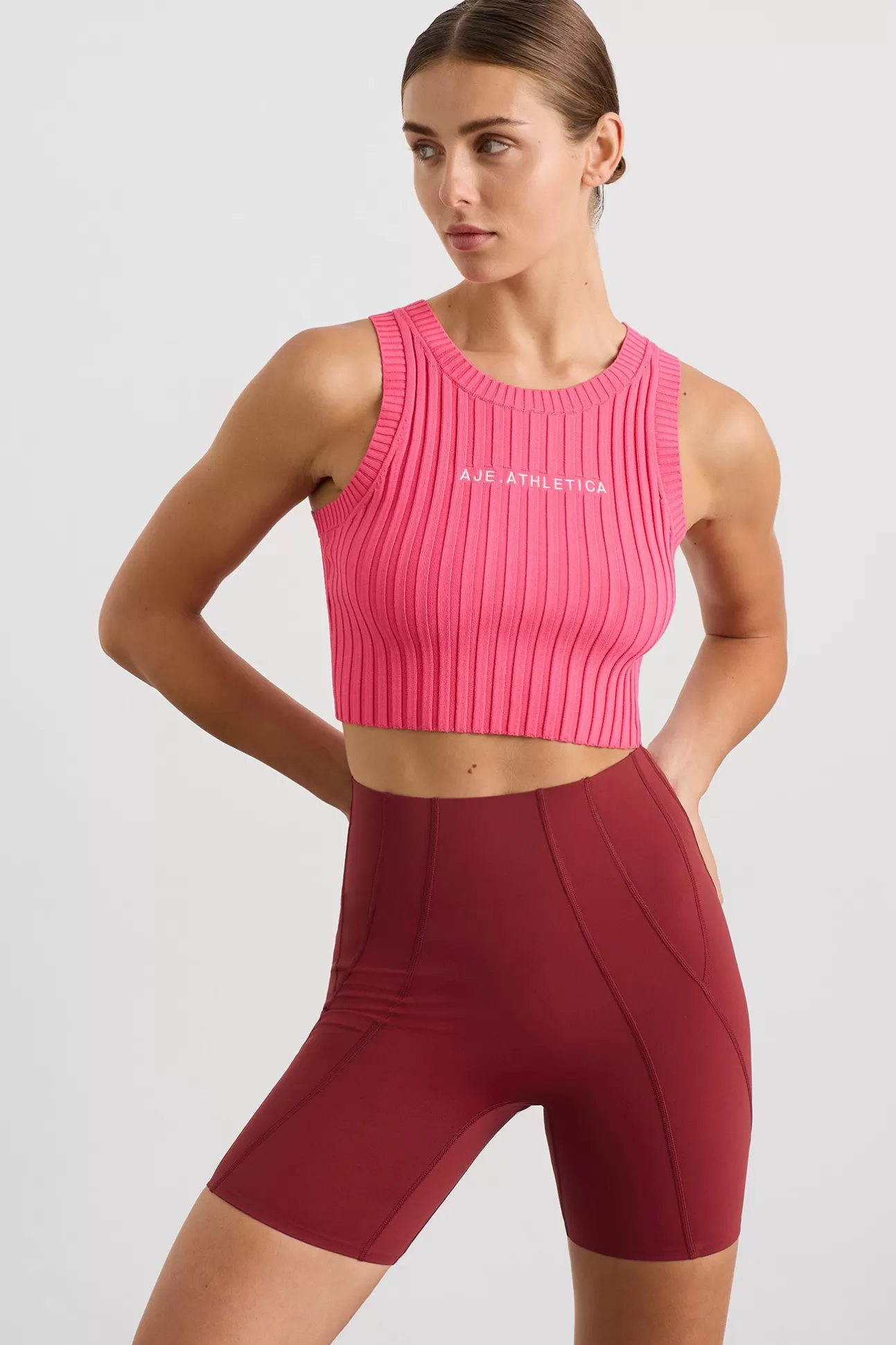 Aje ATHLETICA Cropped Knitted Logo Tank 135 Rouge Pink Cheap