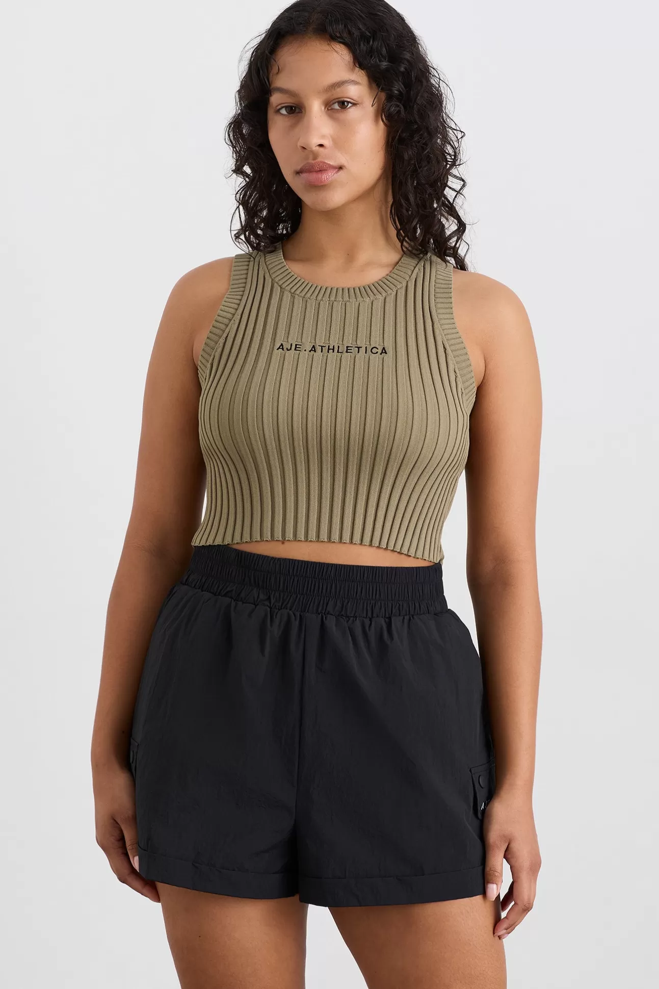 Aje ATHLETICA Cropped Knitted Logo Tank 135 Soft Khaki/Black Best Sale