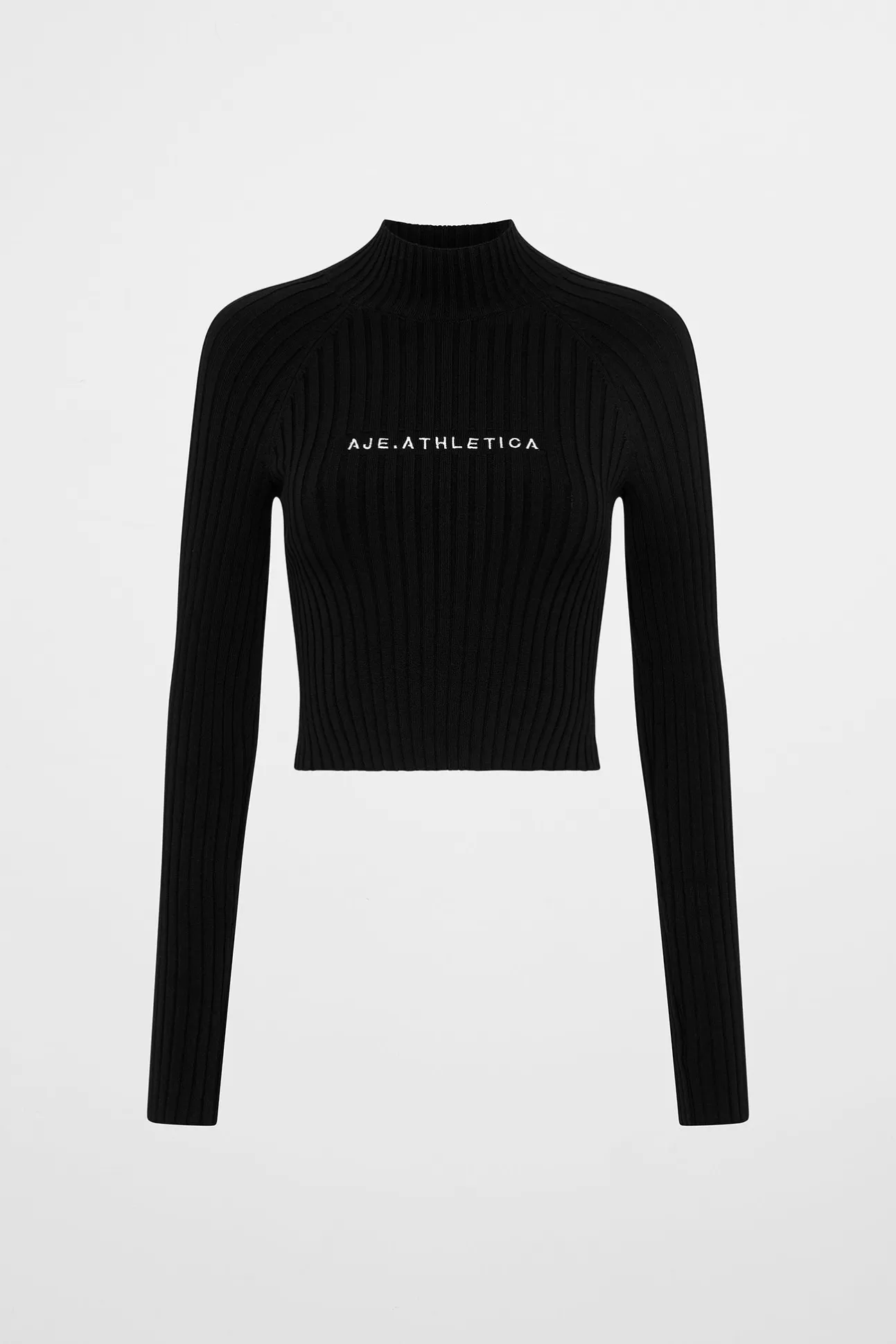 Aje ATHLETICA Cropped Knitted Long Sleeve Top 437 Black New