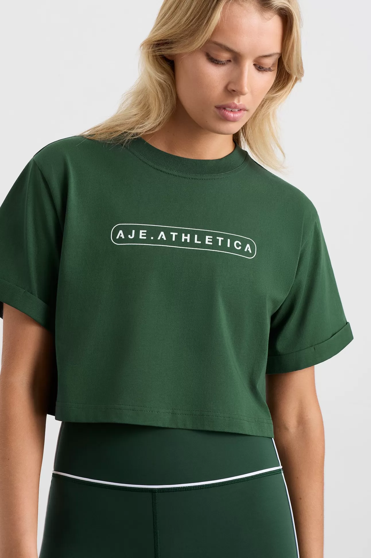 Aje ATHLETICA Cropped Logo Tee 105 Pine Green Hot