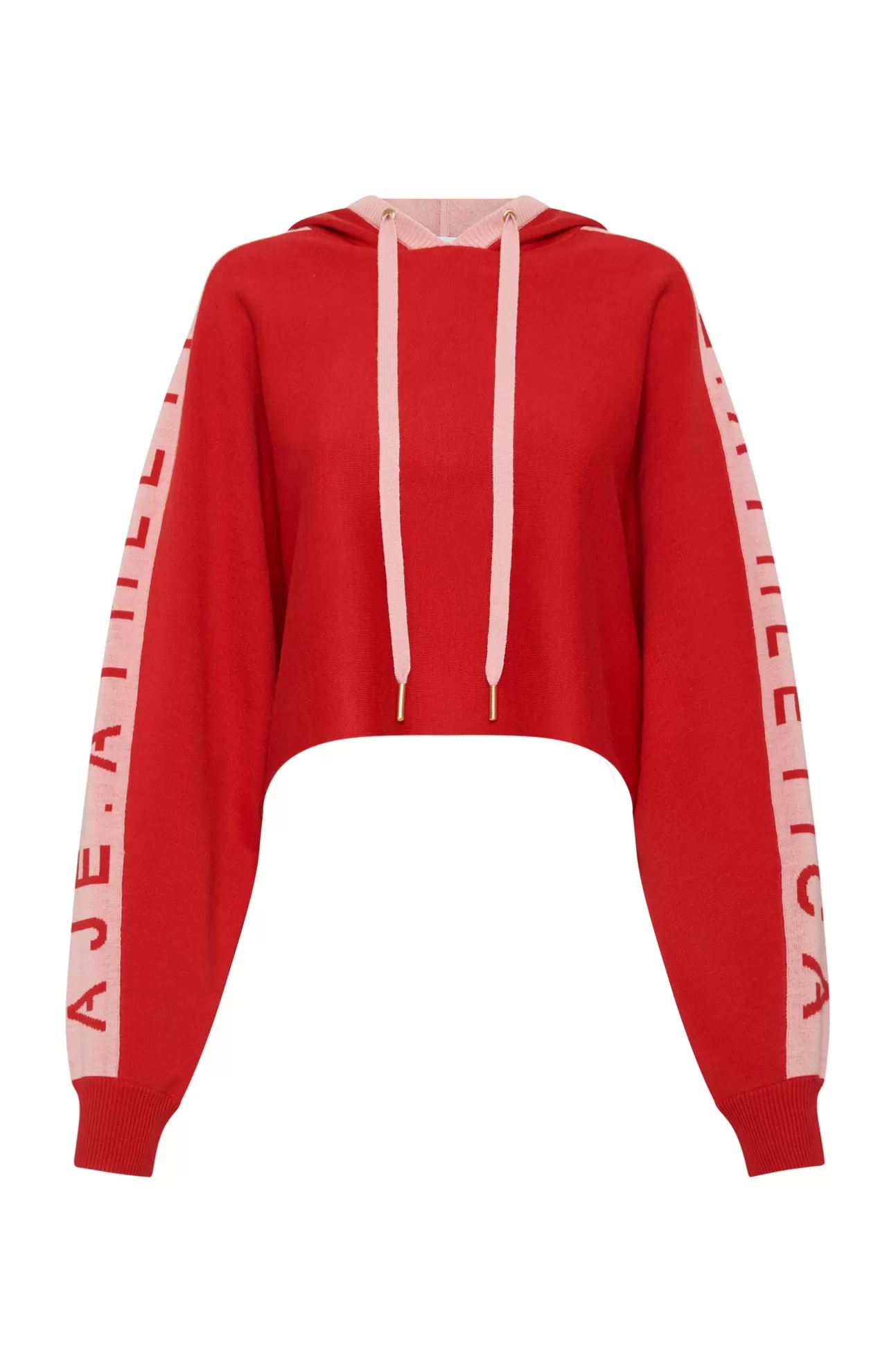 Aje ATHLETICA Cropped Logotape Long Sleeve Hoodie 409 Garnet Red/Rose Quartz Fashion