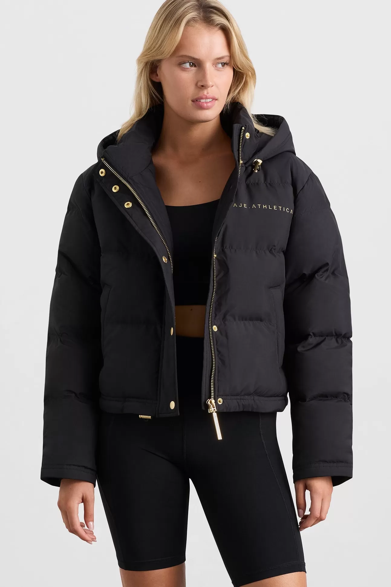 Aje ATHLETICA Cropped Signature Logo Hooded Puffer 711 Black Best