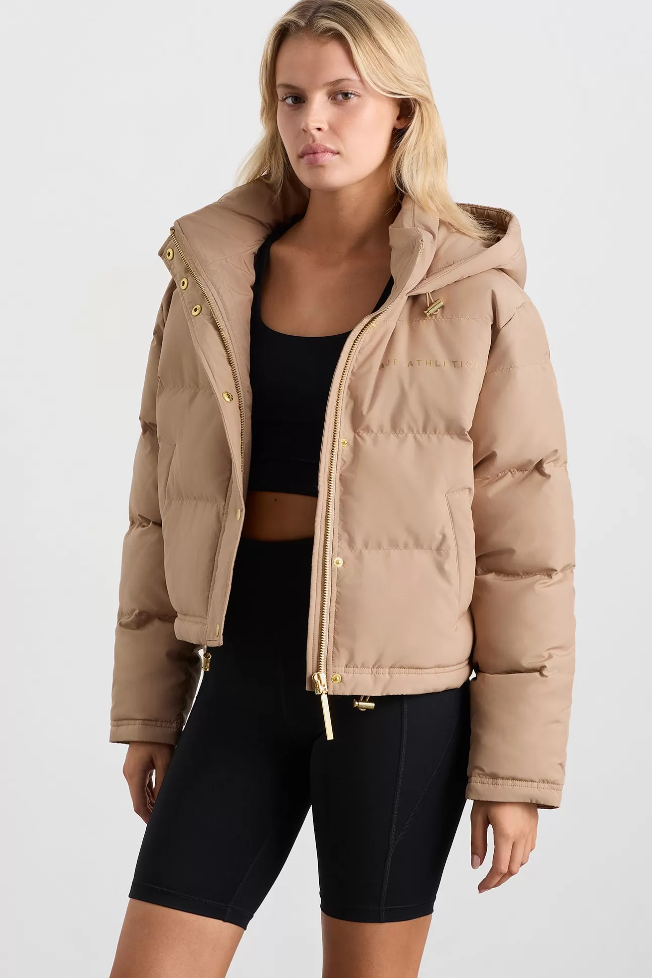 Aje ATHLETICA Cropped Signature Logo Hooded Puffer 711 Beige Fashion