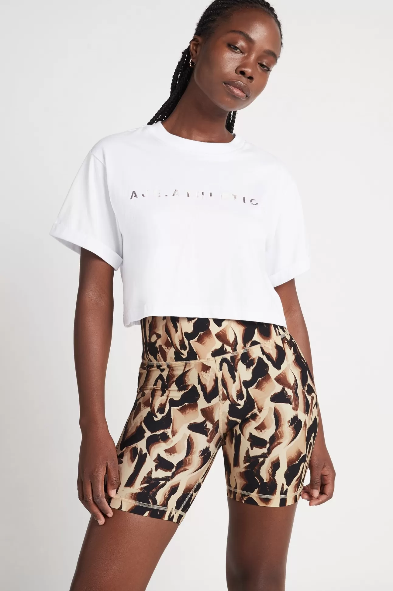 Aje ATHLETICA Cropped Signature Logo T-Shirt 105 White/Multi Cheap