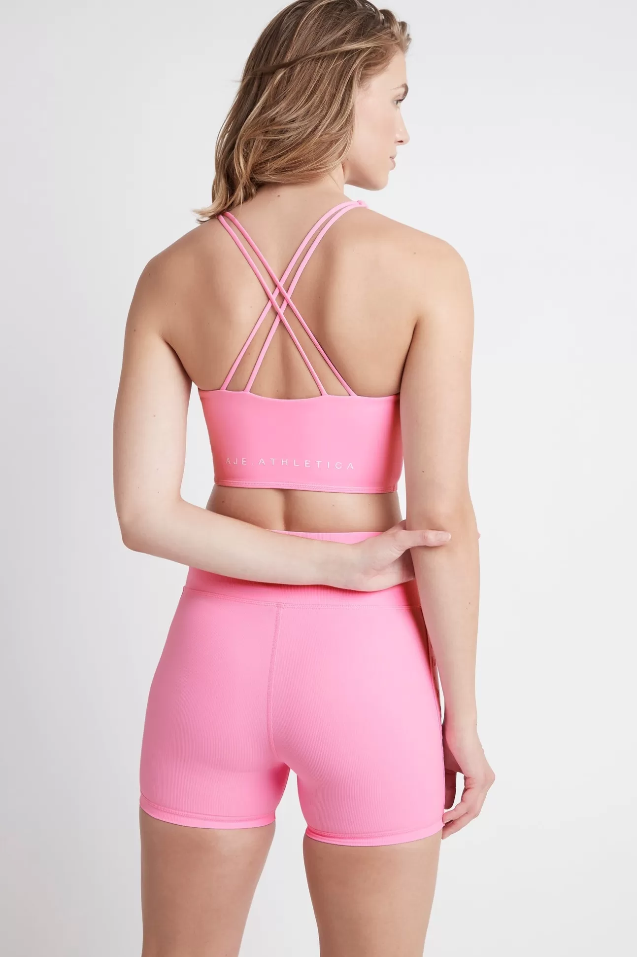 Aje ATHLETICA Cross Back Crop Top 312 Dahlia Pink Hot