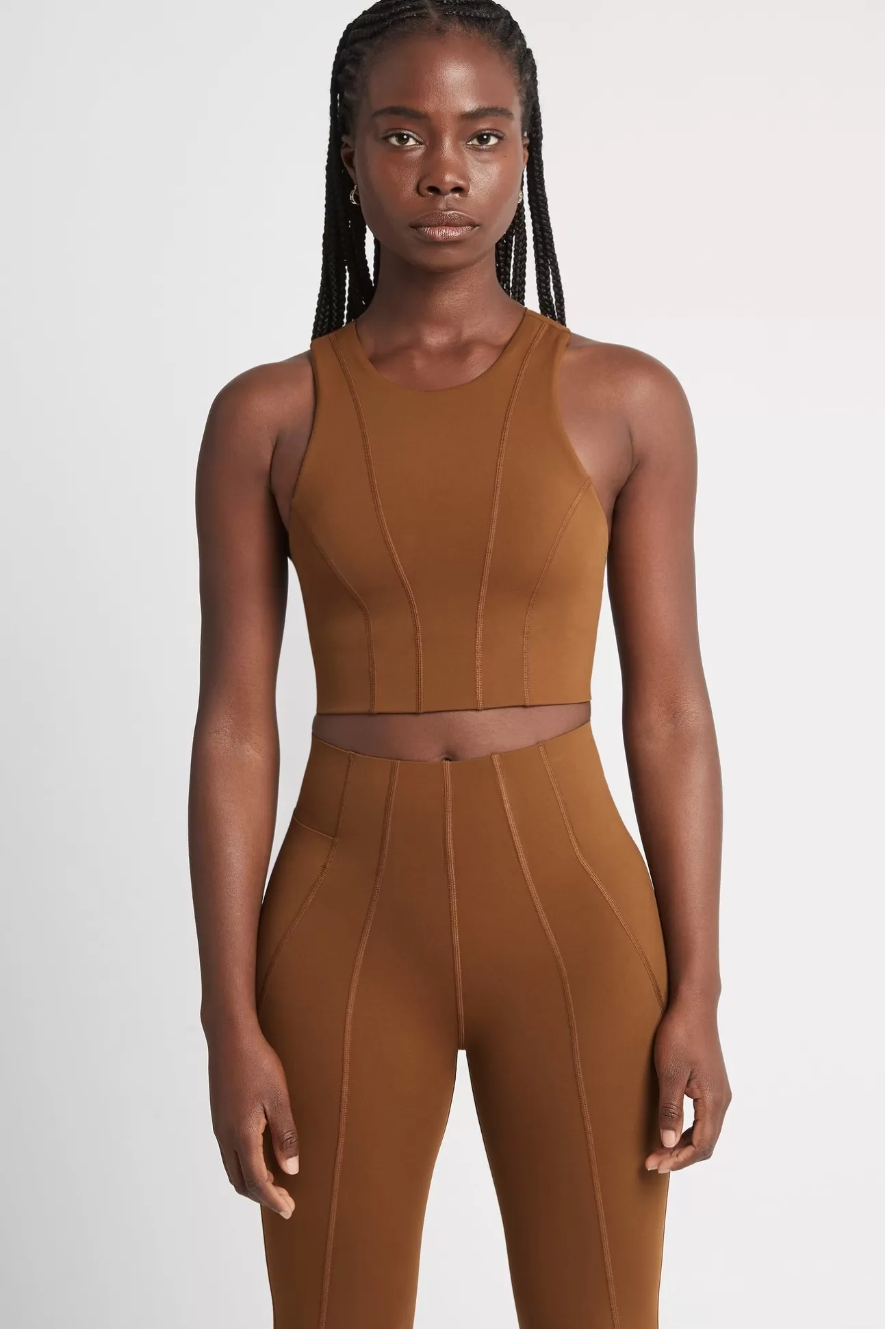 Aje ATHLETICA Cross Back Crop Top 316 Coffee/Gold Store