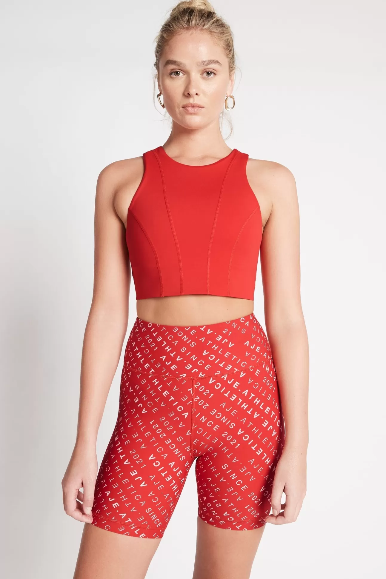 Aje ATHLETICA Cross Back Crop Top 316 Garnet Red Discount