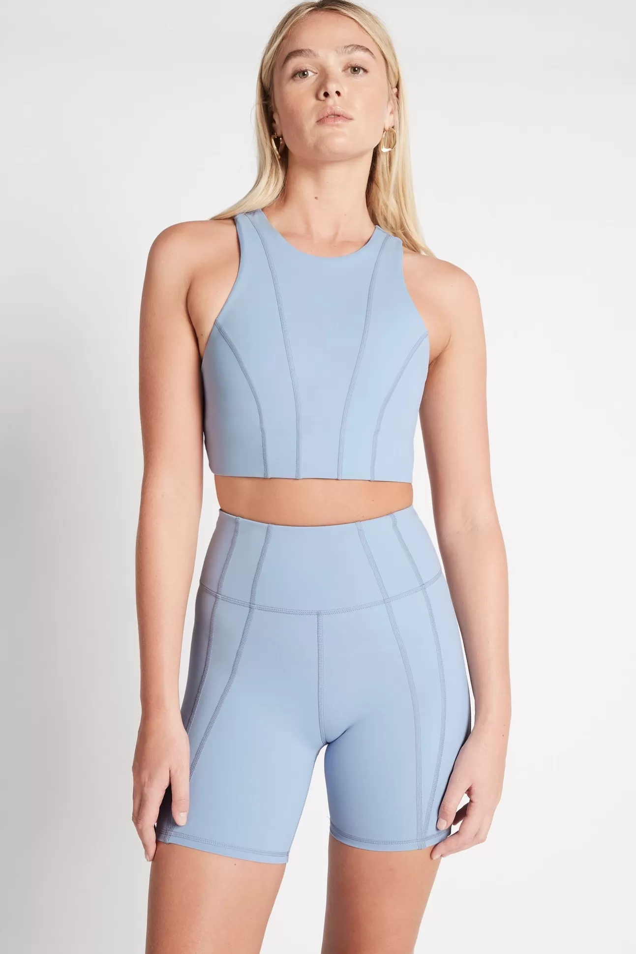 Aje ATHLETICA Cross Back Crop Top 316 Steel Blue Best Sale