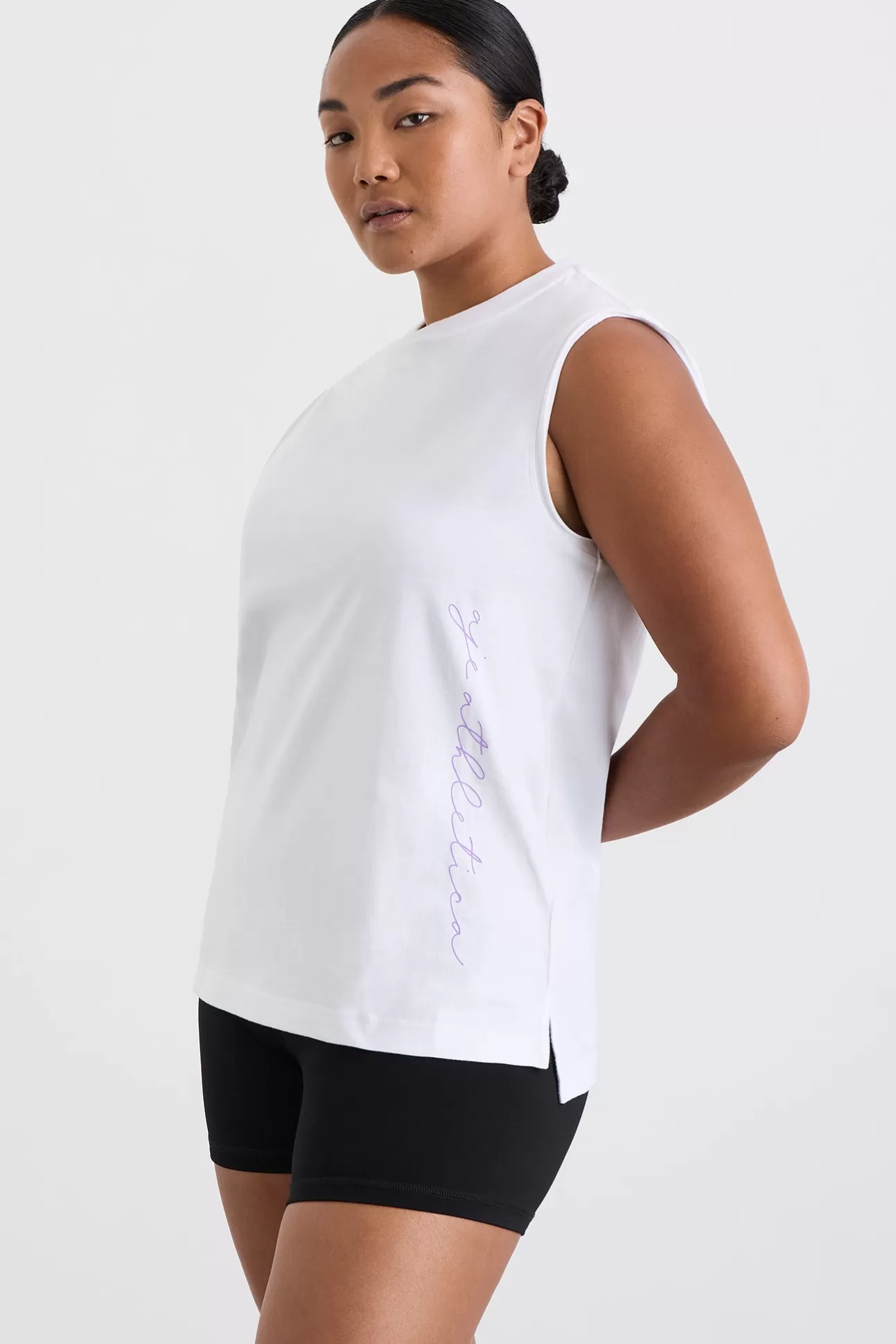 Aje ATHLETICA Cursive Logo Longline Tank 101 White Ultra Violet Outlet