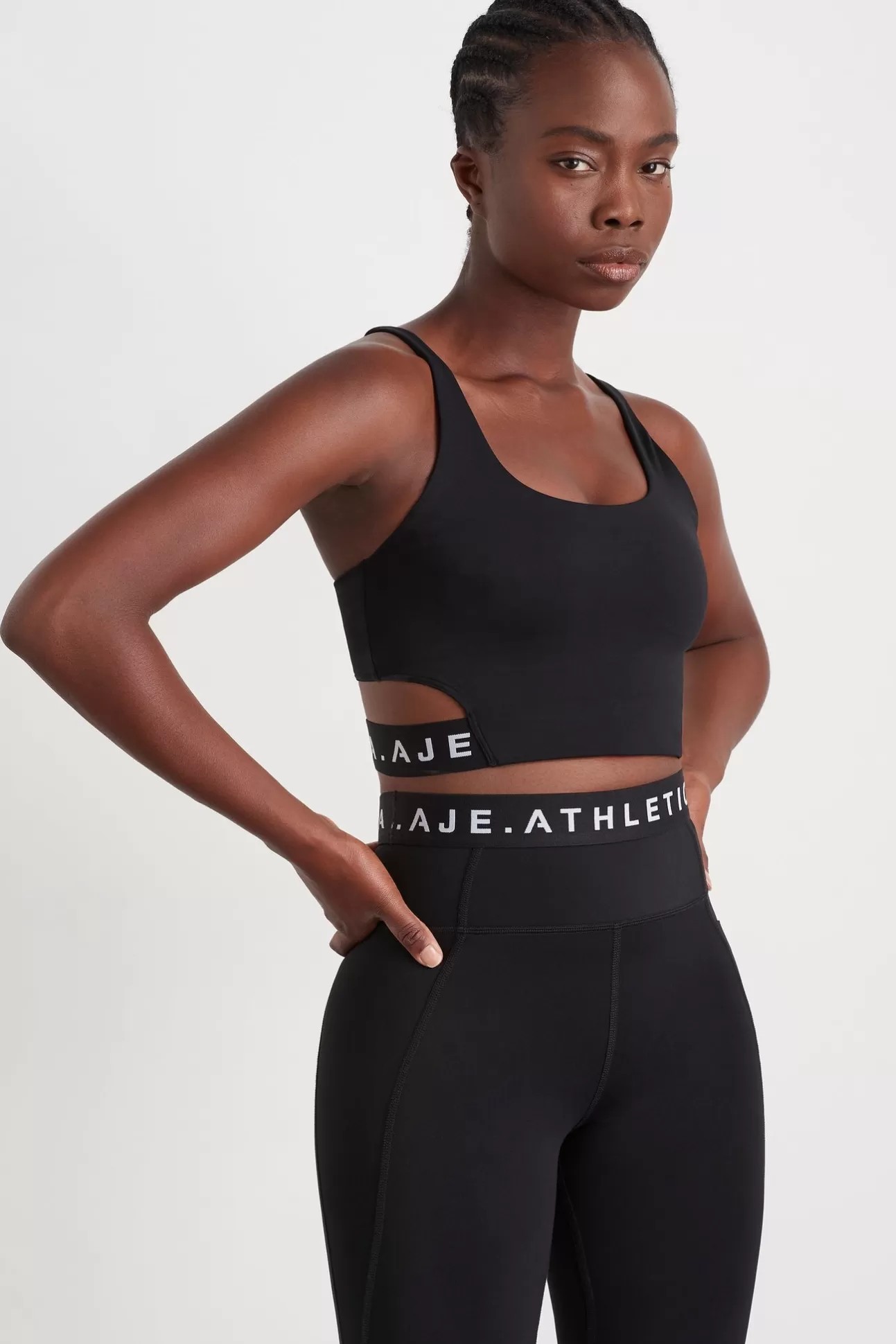 Aje ATHLETICA Cut Out Elastic Sports Bra 337 Black/White Clearance