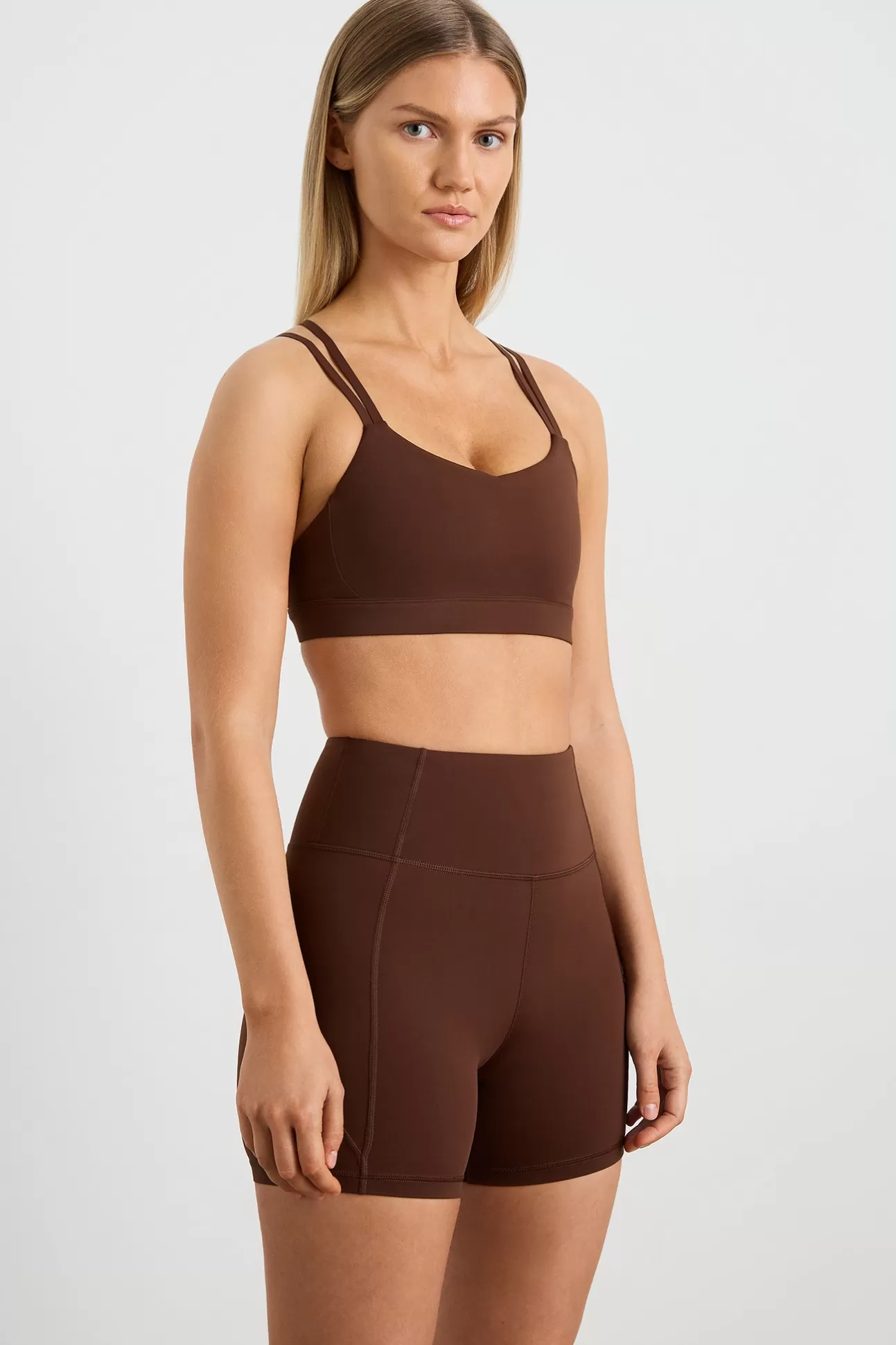 Aje ATHLETICA Double Strap Sports Bra 323 Dark Chocolate Brown Store